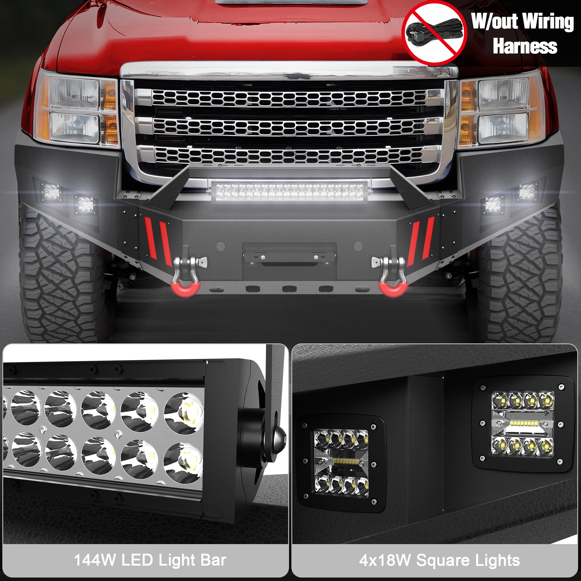 for Sierra 2500 3500 Front Bumper Compatible with 2011-2012-2013-2014 GMC Sierra 2500 3500 HD Pickup Truck Bumper with Winch Plate & D-rings