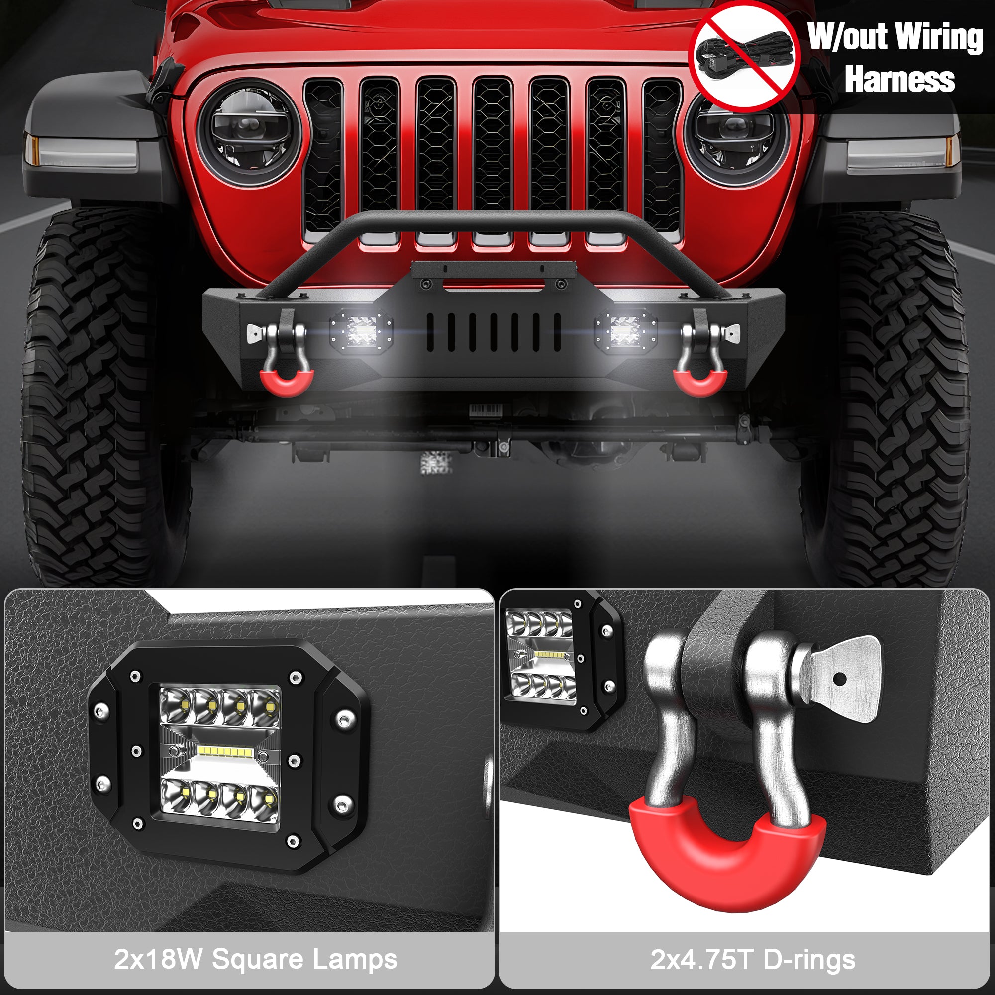 for Jeep JK Front Bumpers Compatible with 2007-2018 Jeep Wrangler JK JKU, 2019-2025 Jeep Wrangler JL/JLU & 2020-2025 Jeep Gladiator JT