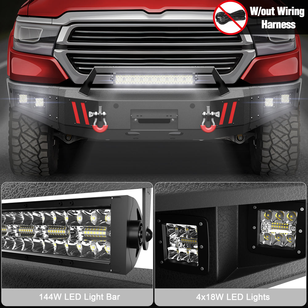 for Ram 1500 Front Bumper Compatible with 2019 2020 2021 2022 2023 2024 Dodge Ram 1500 (Excluding Classic) - Longsunmotor