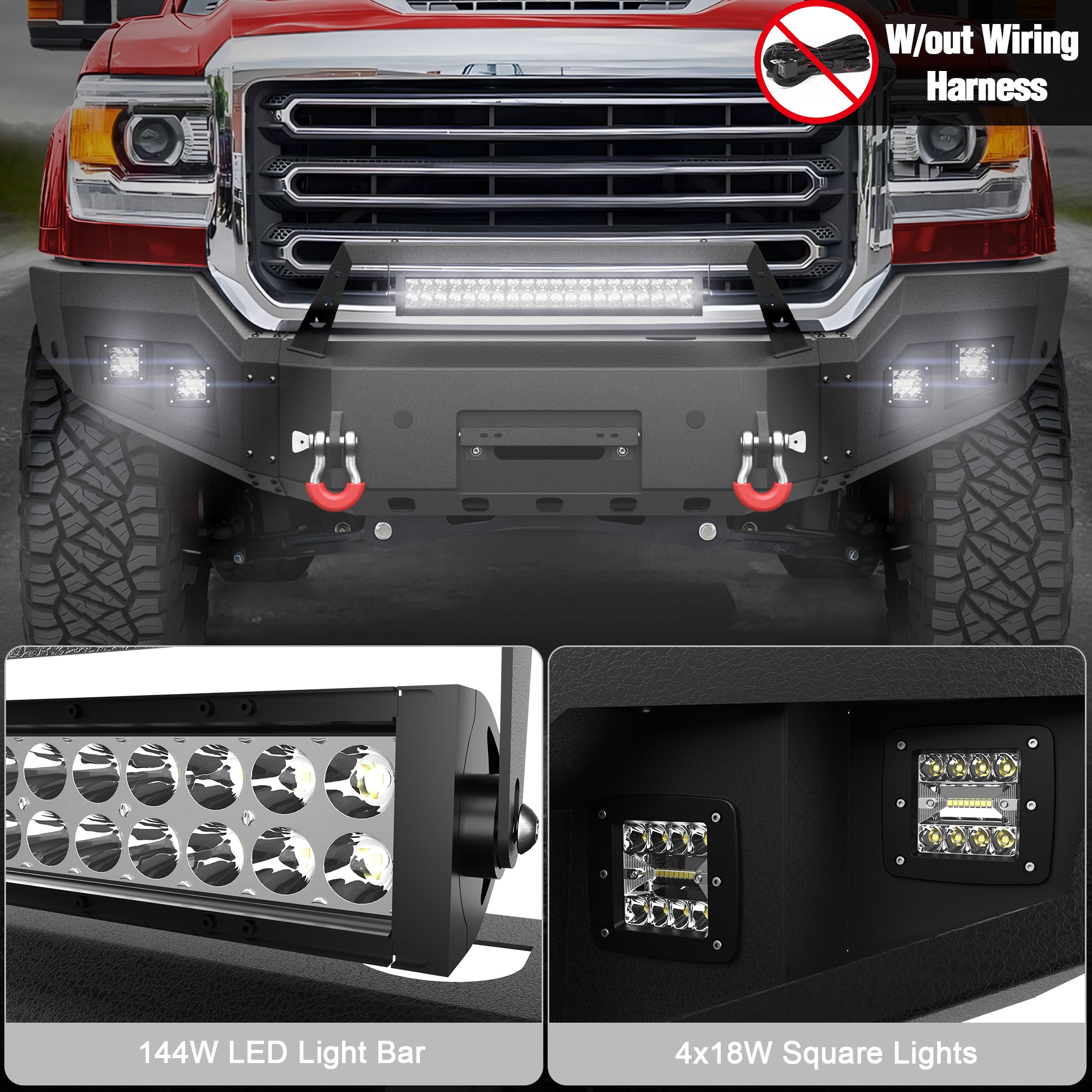 for Sierra 2500 3500 Front Bumper Compatible with 2015-2016-2017-2018-2019 GMC Sierra 2500 3500 HD Pickup Truck Bumper with Winch Plate, Lights, Sensor Holes, License Plate Bracket & D-rings