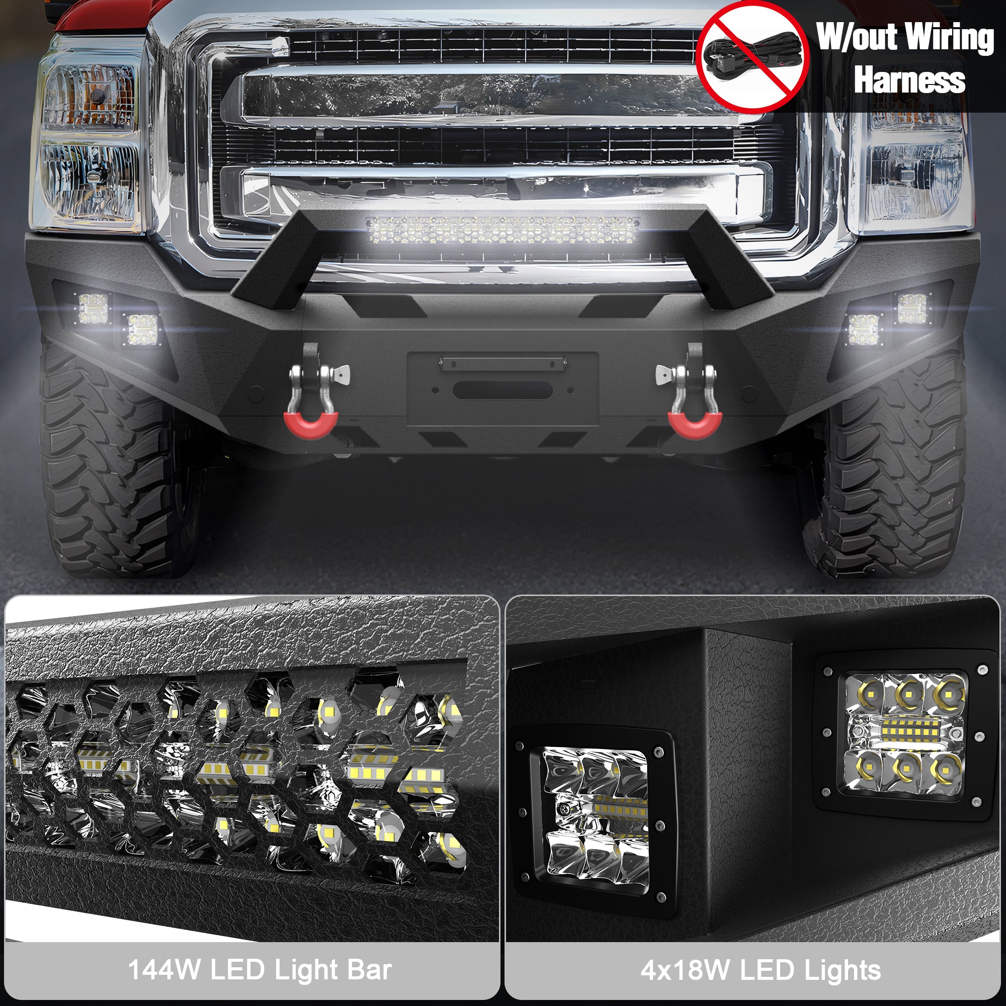 Steel Front Bumper Compatible with 2011 2012 2013 2014 2015 2016 Ford F250 F350 F450 with Winch Plate and LED Lights and D-Ring