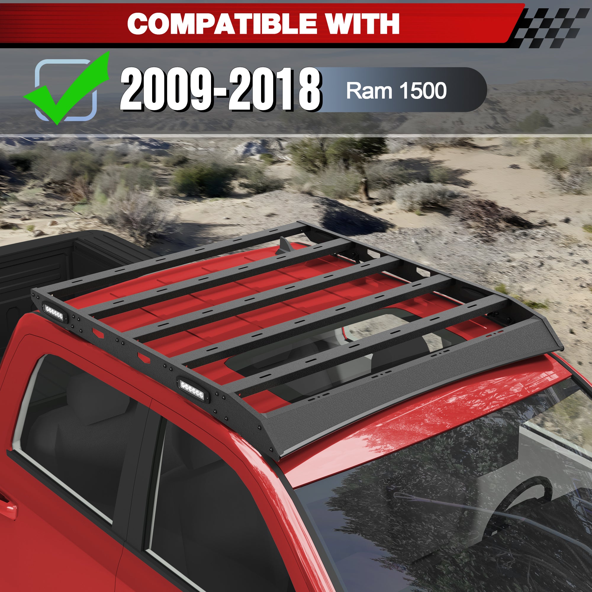 For 2009-2018 Dodge Ram 1500 Roof Rack Truck Rooftop Cargo Carrier Black Luggage Storage Holder