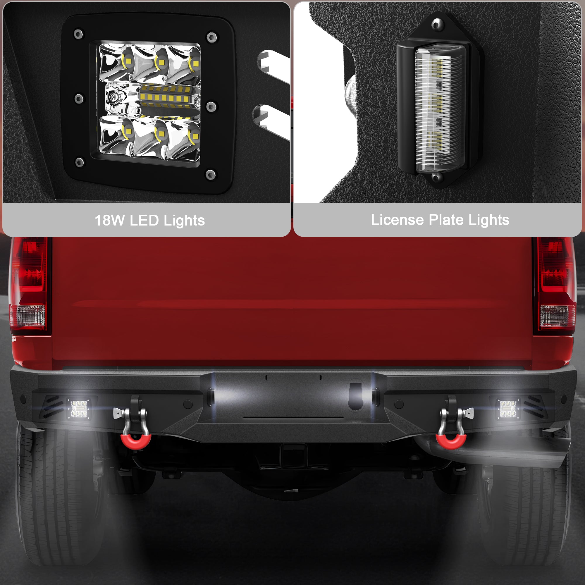 Off Road Rear Bumper Fit 2010-2018 Ram 2500 3500 Heavy Duty Bumper with Lights and D-rings