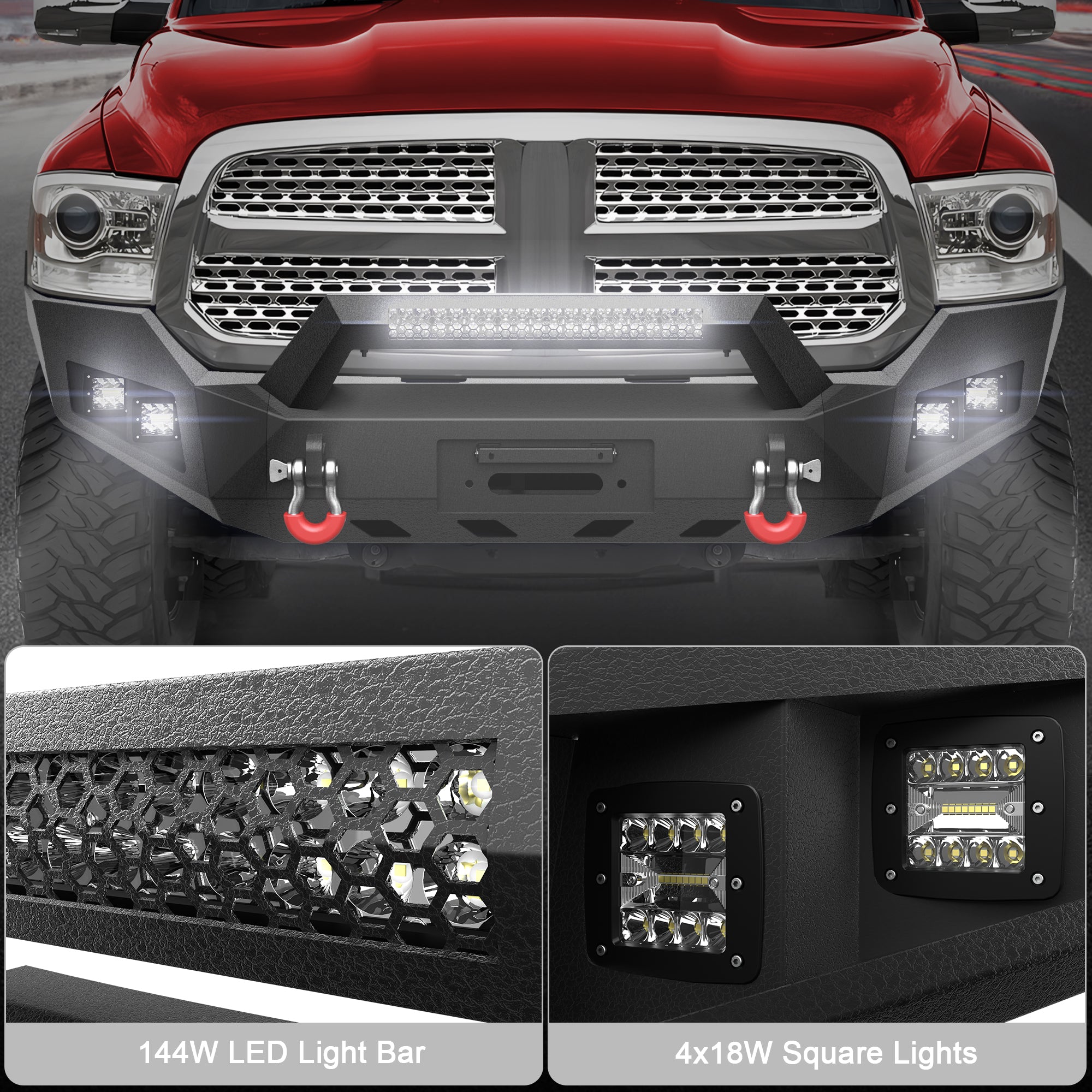 For Ram 1500 Front Bumper Compatible with 2013-2018 Ram 1500 (Exclude Rebel) and 2019-2024 Ram 1500 Classic (Exclude Warlock)
