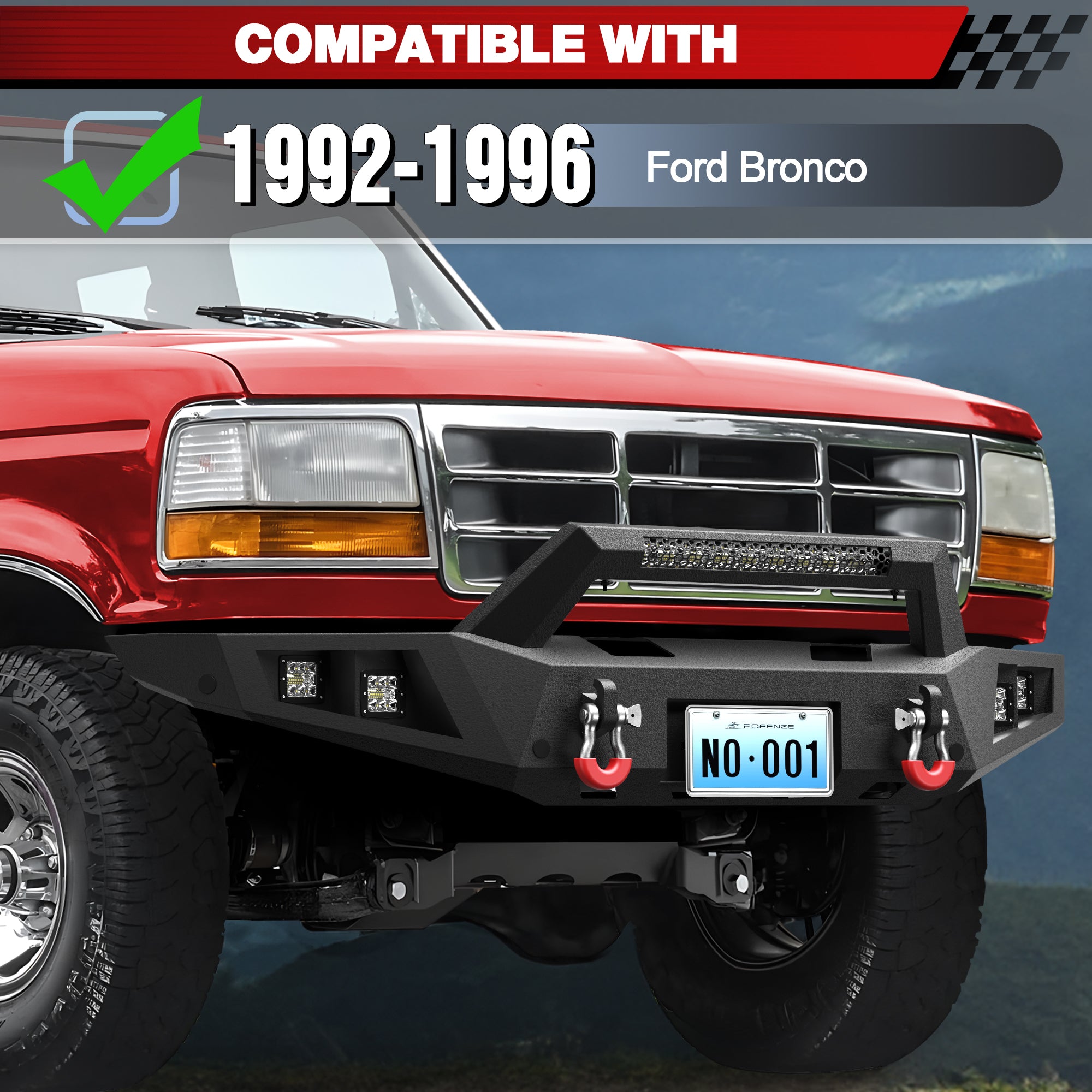 For F250 F350 F450 Front Bumper Compatible with 1992 1993 1994 1995 1996 1997 Ford F250 F350 F450 Super Duty