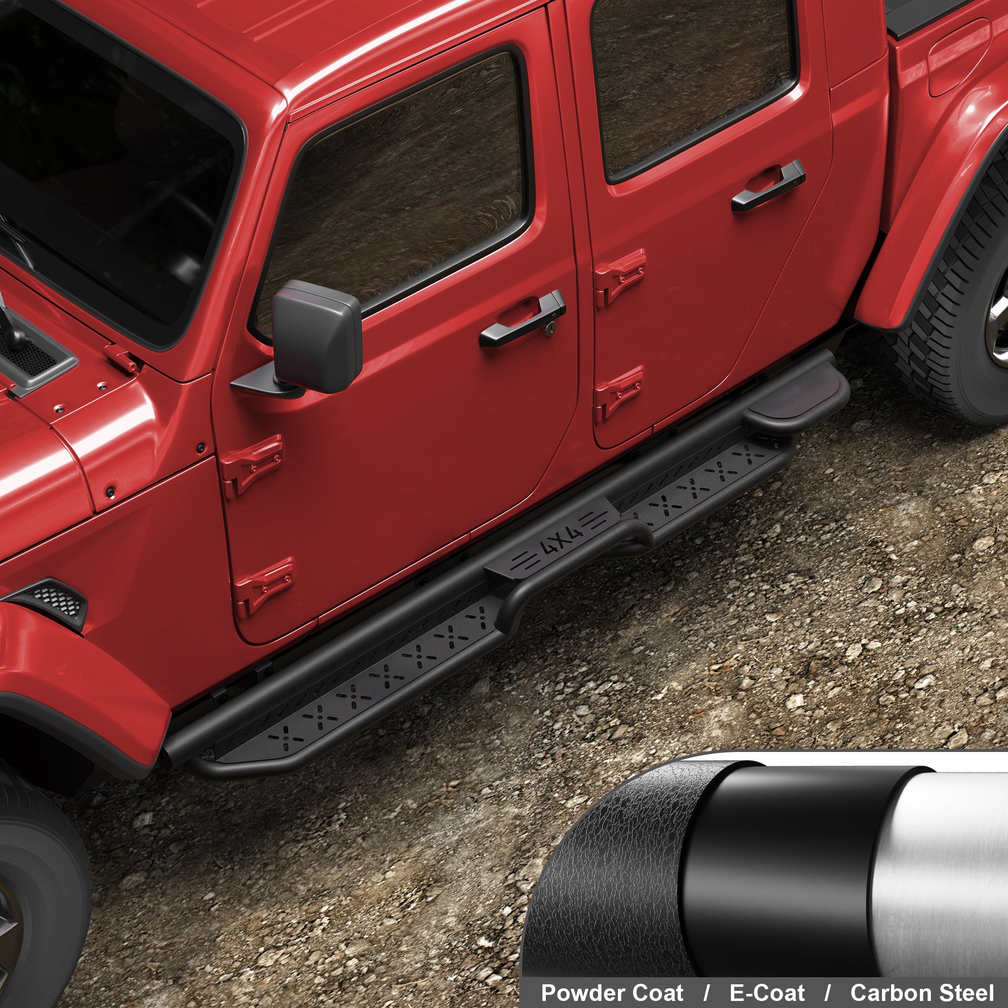 Running Boards Compatible with 2020 - 2025 Jeep Gladiator JT 4 Doors, Two Stairs Design Side Steps Heavy - Duty Steel Nerf Bars Bolt - on Installation - Longsunmotor