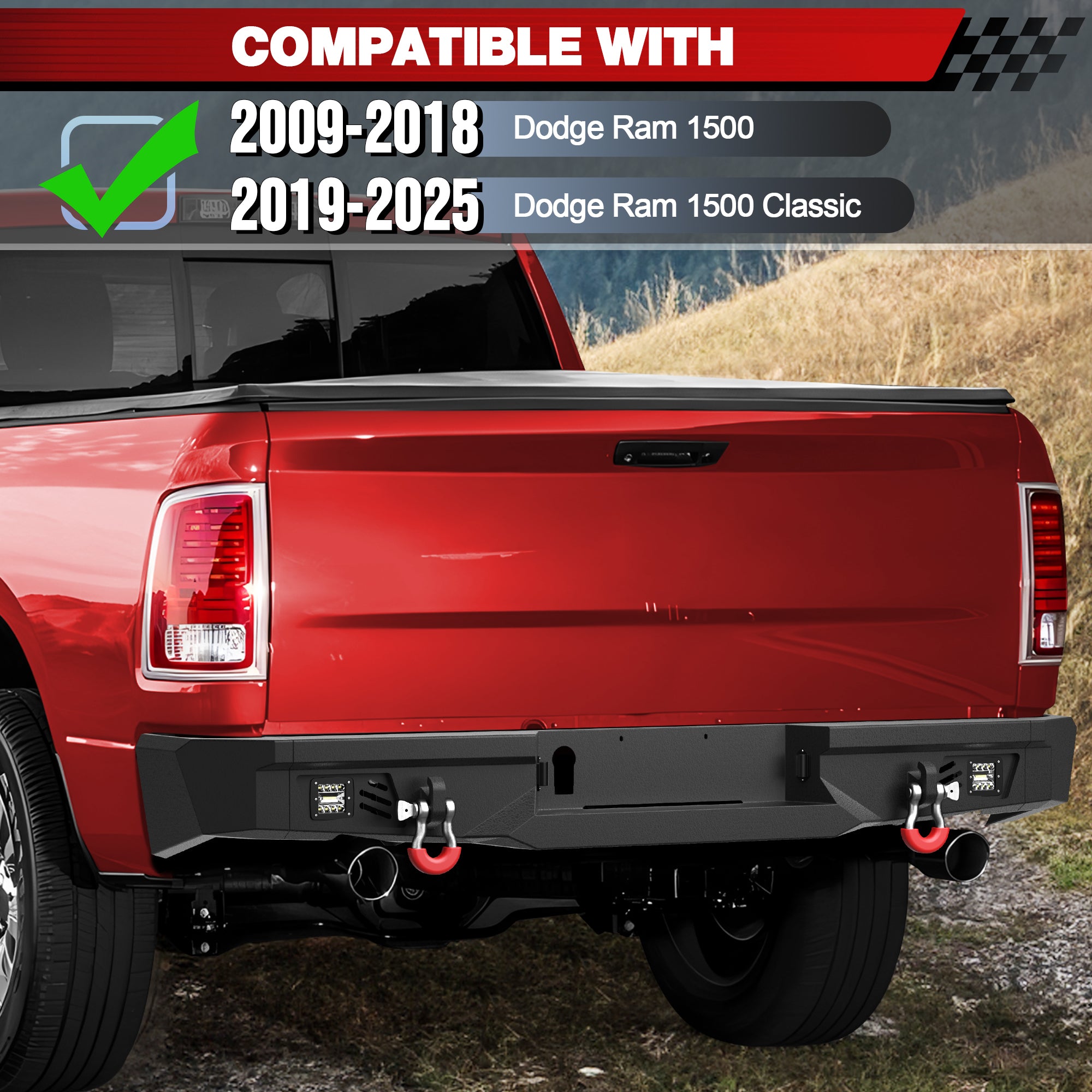 for Ram 1500 Rear Step Bumper Compatible with 2009 - 2018 Ram 1500 and 2019 - 2025 Ram 1500 Classic - Longsunmotor