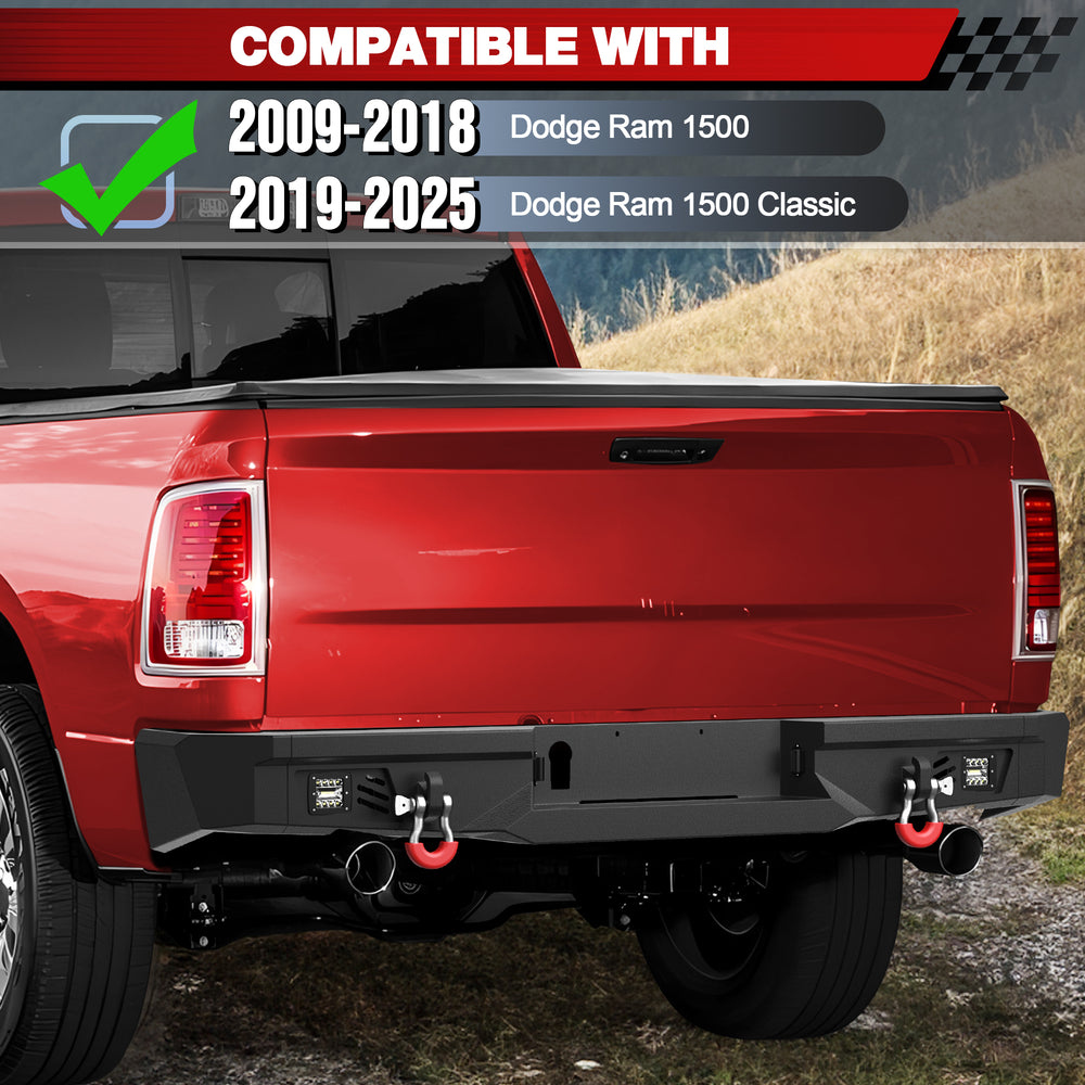 for Ram 1500 Rear Step Bumper Compatible with 2009 - 2018 Ram 1500 and 2019 - 2025 Ram 1500 Classic - Longsunmotor