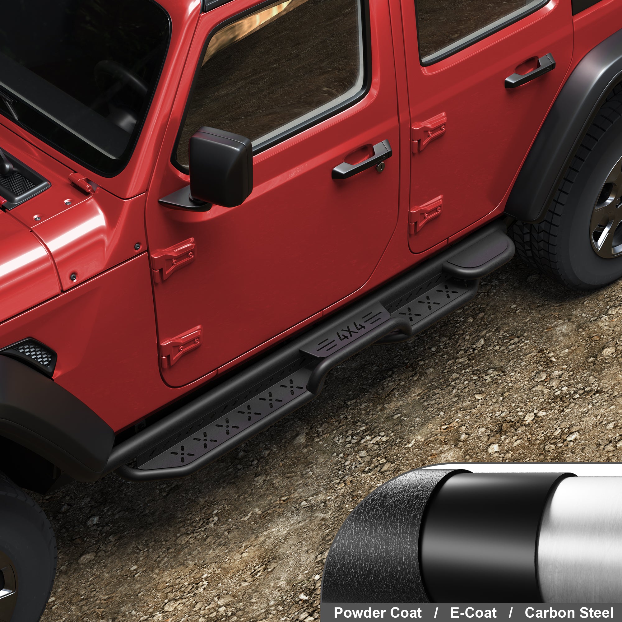 Running Boards Side Steps Compatible with 2018-2025 Jeep Wrangler JL 4 Doors Black Carbon Steel Nerf Bars