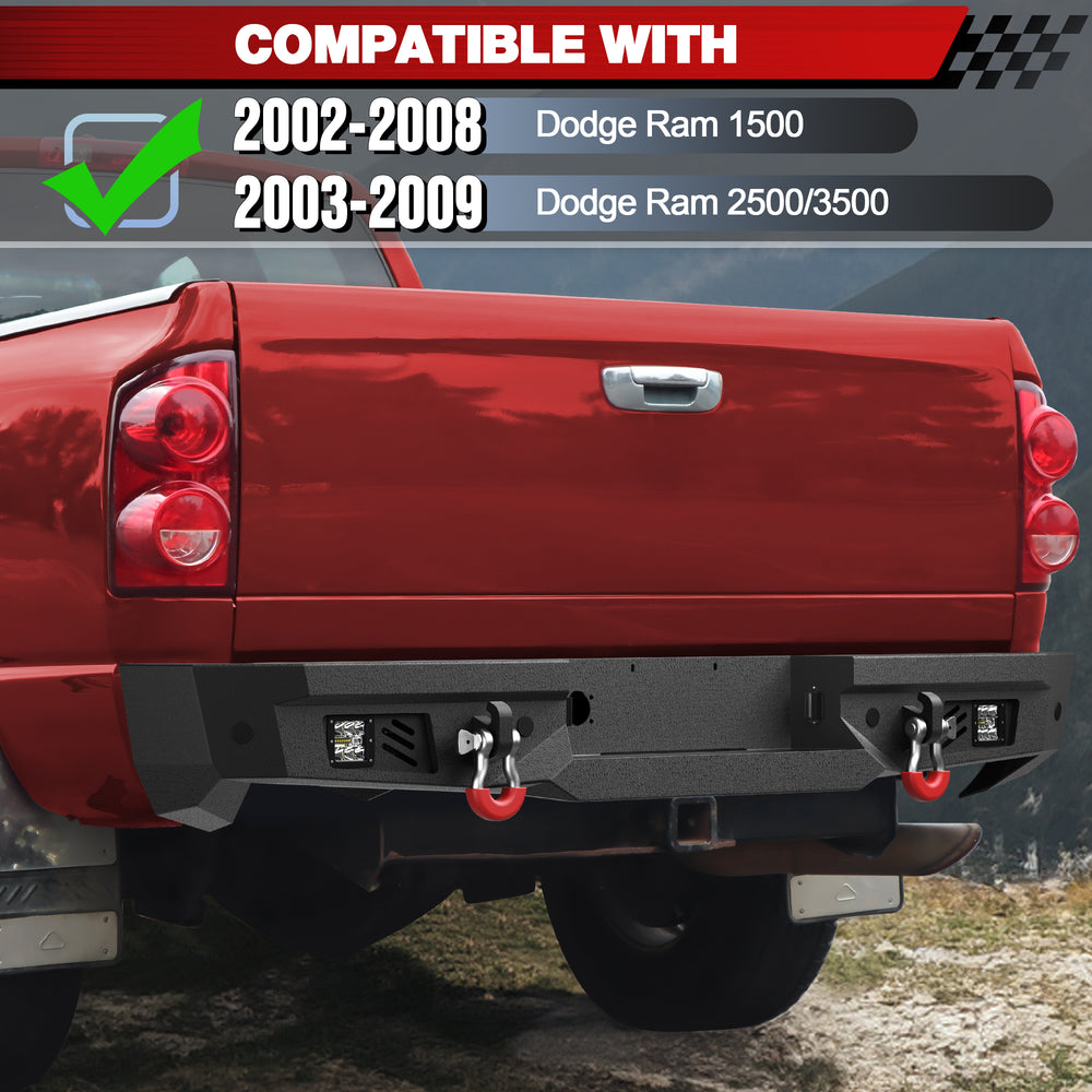 for Ram 2500 3500 Aftermarket Rear Bumper Compatible with 2002 - 2008 Dodge Ram 1500 and 2003 - 2009 Dodge Ram 2500 3500 - Longsunmotor