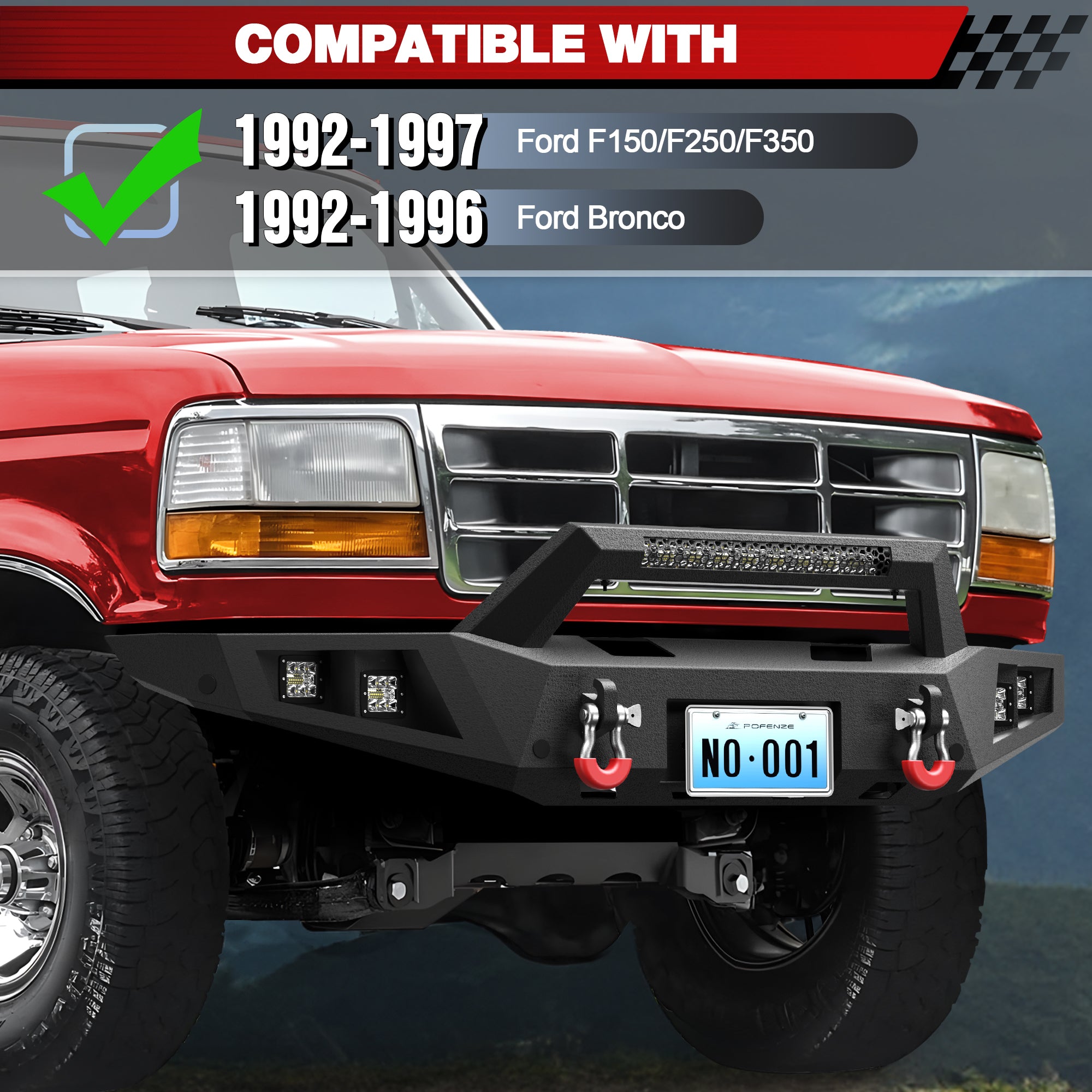 For F250 F350 F450 Front Bumper Compatible with 1992 1993 1994 1995 1996 1997 Ford F250 F350 F450 Super Duty