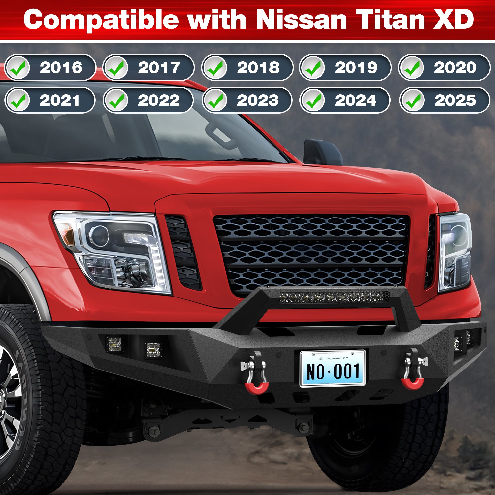 For Titan XD Front Bumper Compatible with 2016 - 2025 Nissan Titan XD with LED Lights, Winch Plate & D - rings - Longsunmotor