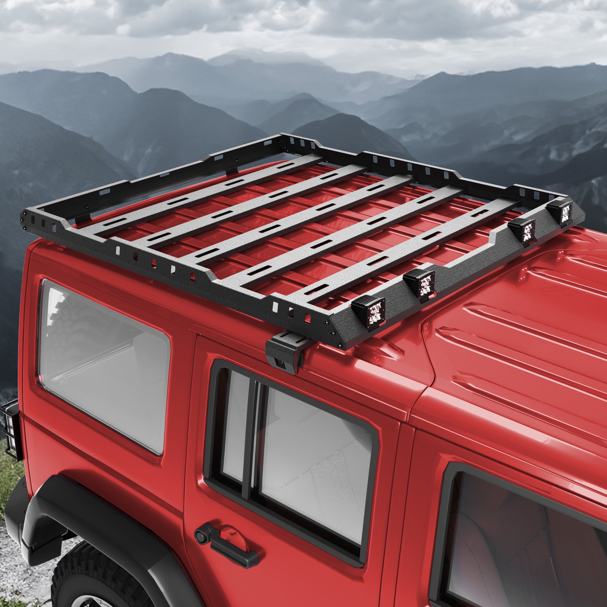 Roof Rack Cargo Basket with LED Light Bar Compatible with 2007-2018 Wrangler JK Unlimited Luggage Rooftop Storage Carrier