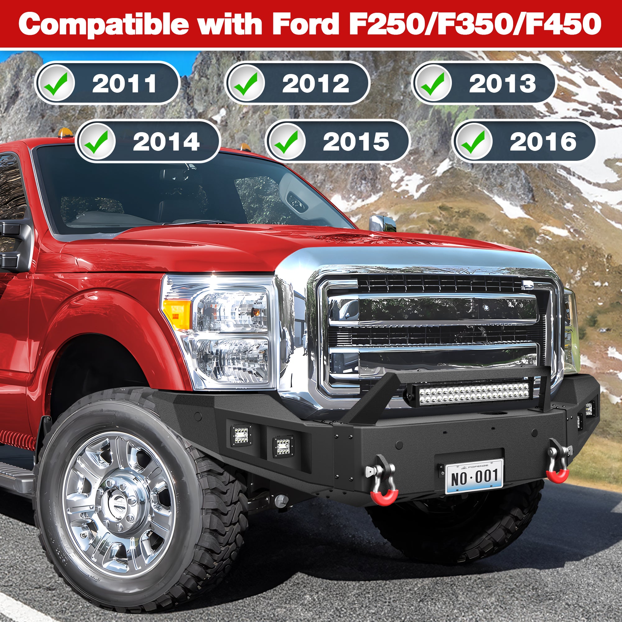 For Ford F250 F350 F450 Front Bumper for 2011 2012 2013 2014 2015 2016 Ford F-250 & F-350 & F-450 Pickup Truck Solid Steel Full Width Aftermarket Bumper