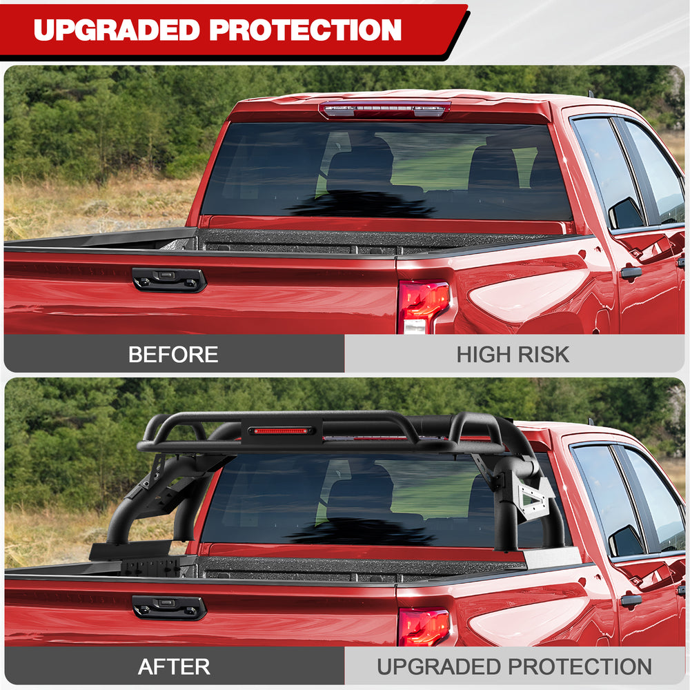 Longsun Truck Roll Bar with Basket for Full - Size Pickup Truck Headache Racks Compatible with Ford F150/250/350, Silverado, Sierra, Ram, Titan, Tundra - Longsunmotor