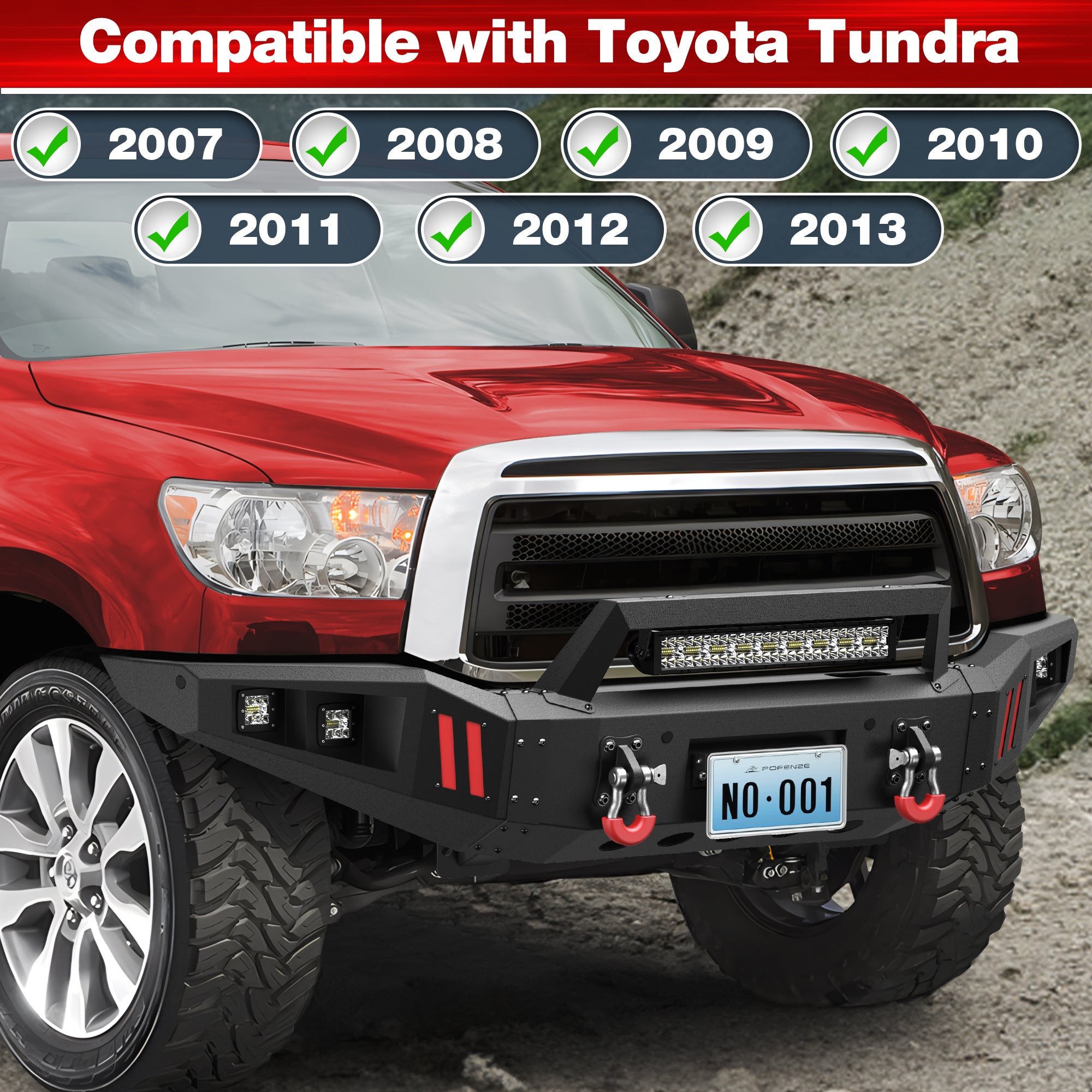 For 2007 - 2013 Toyota Tundra and 2011 - 2016 Toyota Sequoia Steel Front Bumper With Winch Plate&Lights (Black Texture) - Longsunmotor