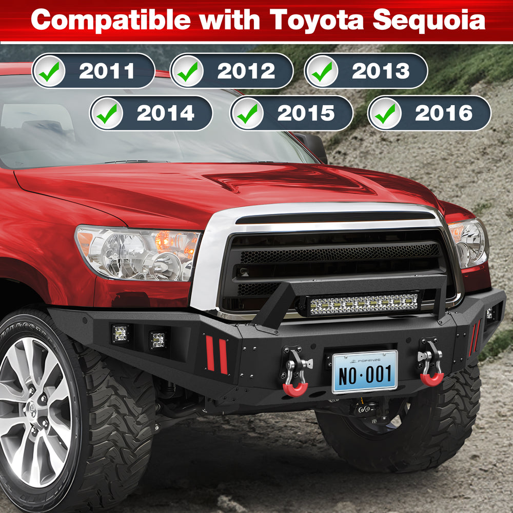 For 2007 - 2013 Toyota Tundra and 2011 - 2016 Toyota Sequoia Steel Front Bumper With Winch Plate&Lights (Black Texture) - Longsunmotor