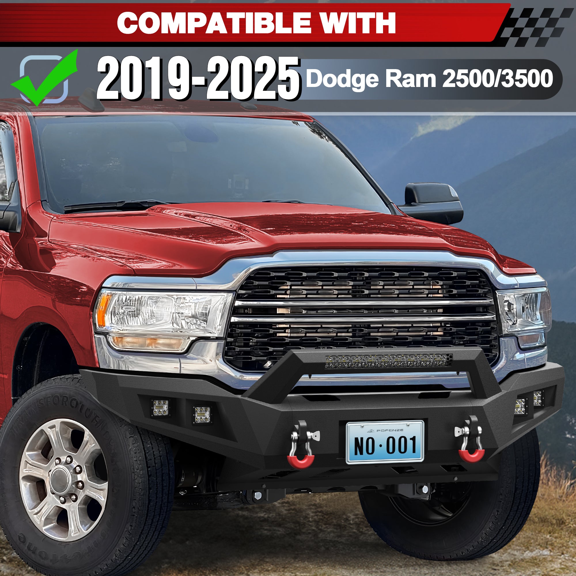 Off Road Front Bumper Fit Ram 2500 3500 2019-2025 Heavy-duty Winch Bumper Full Width Carbon Steel Powder Coated