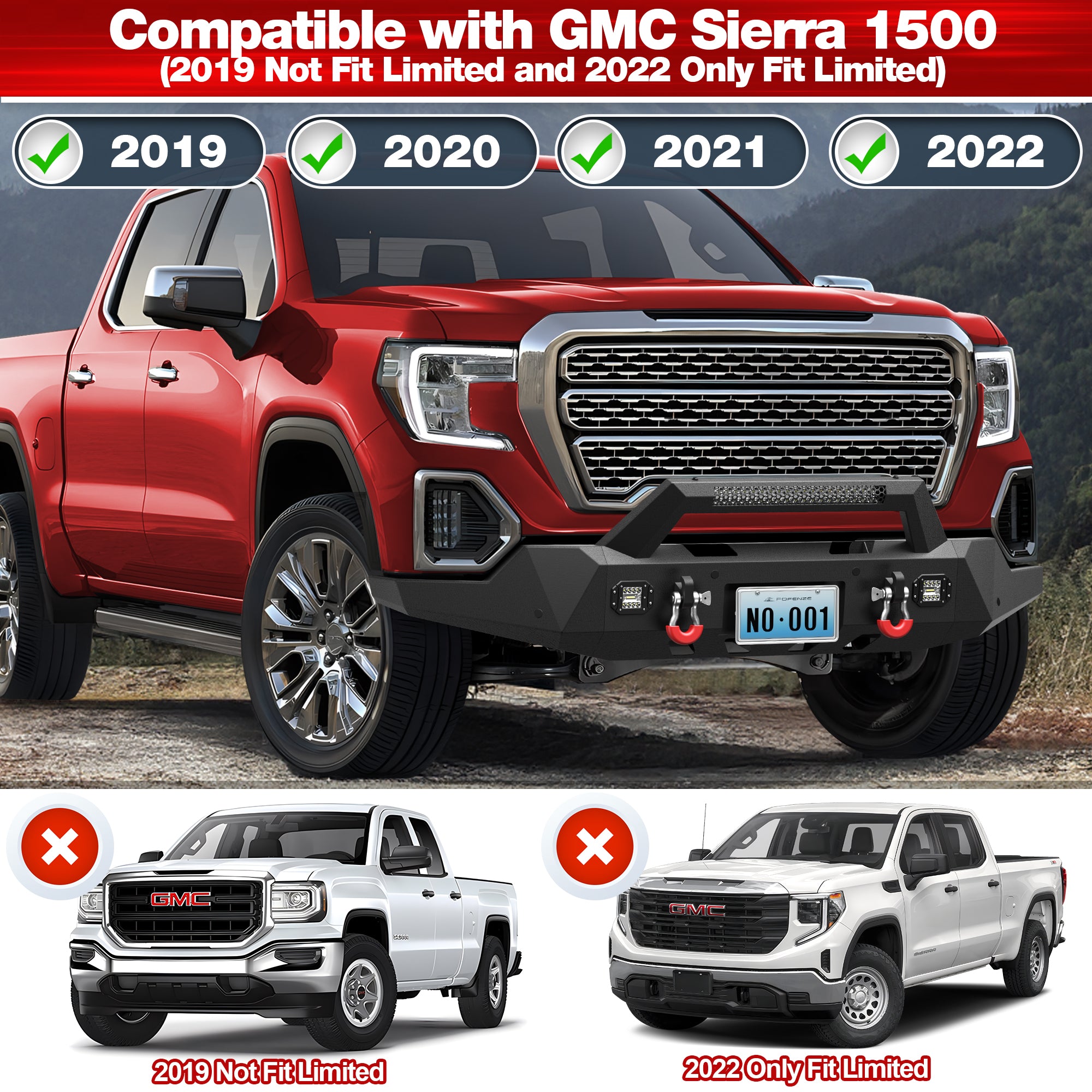 for Sierra 1500 Front Bumper Compatible with 2019-2020-2021-2022 GMC Sierra 1500 Pickup Truck Bumper with Winch Plate
