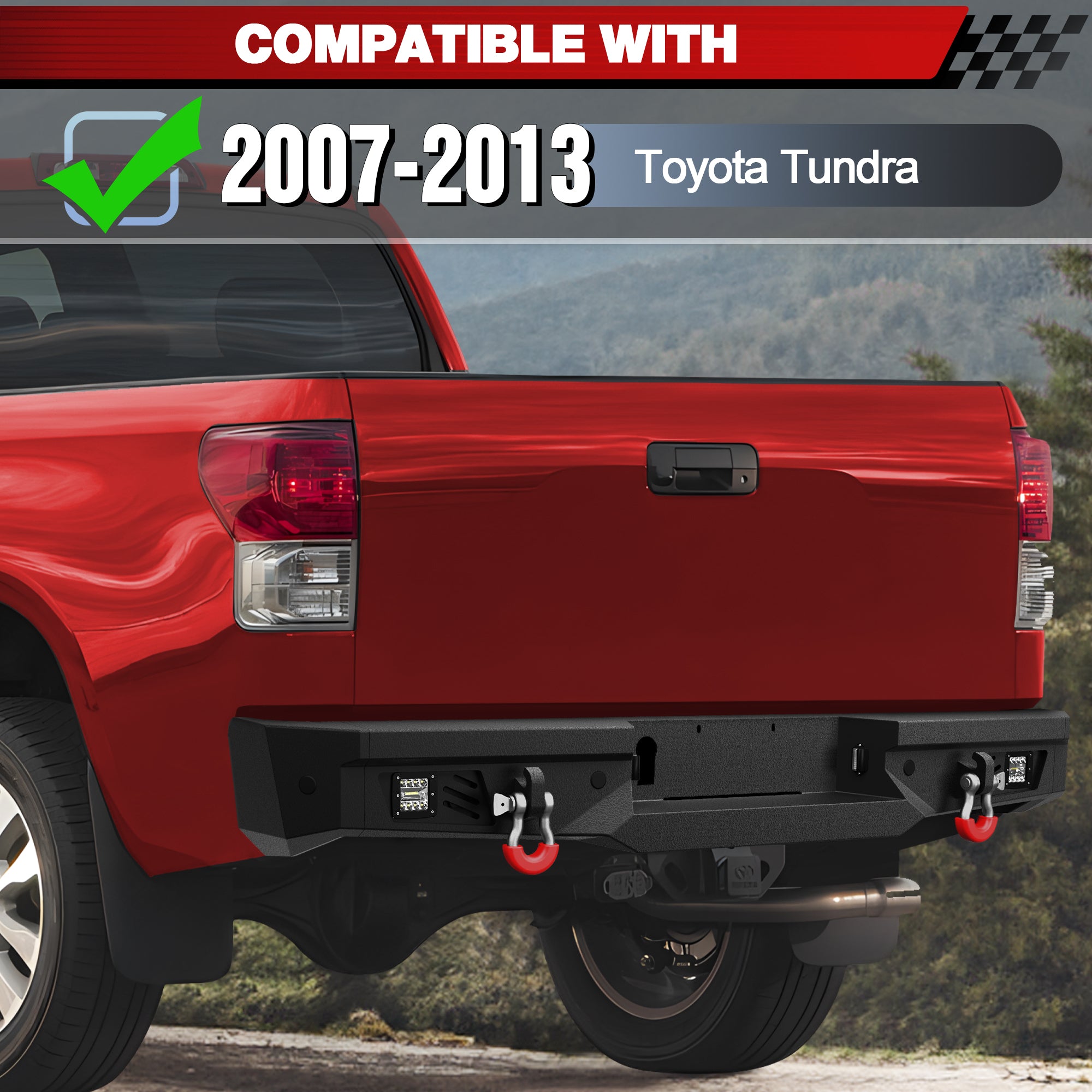 Rear Bumper Fits 2007 - 2008 - 2009 - 2010 - 2011 - 2012 - 2013 Tundra with Lights and D - rings - Longsunmotor