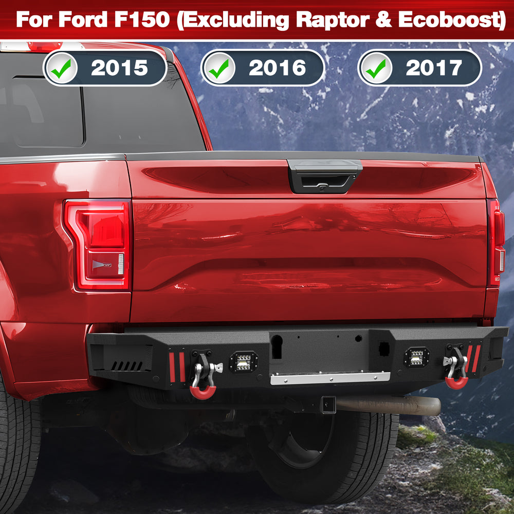 F150 Rear Bumpers Compatible with 2015 - 2025 Ford F150 F - 150 with Sensor Holes, LED Lights & D - rings - Longsunmotor