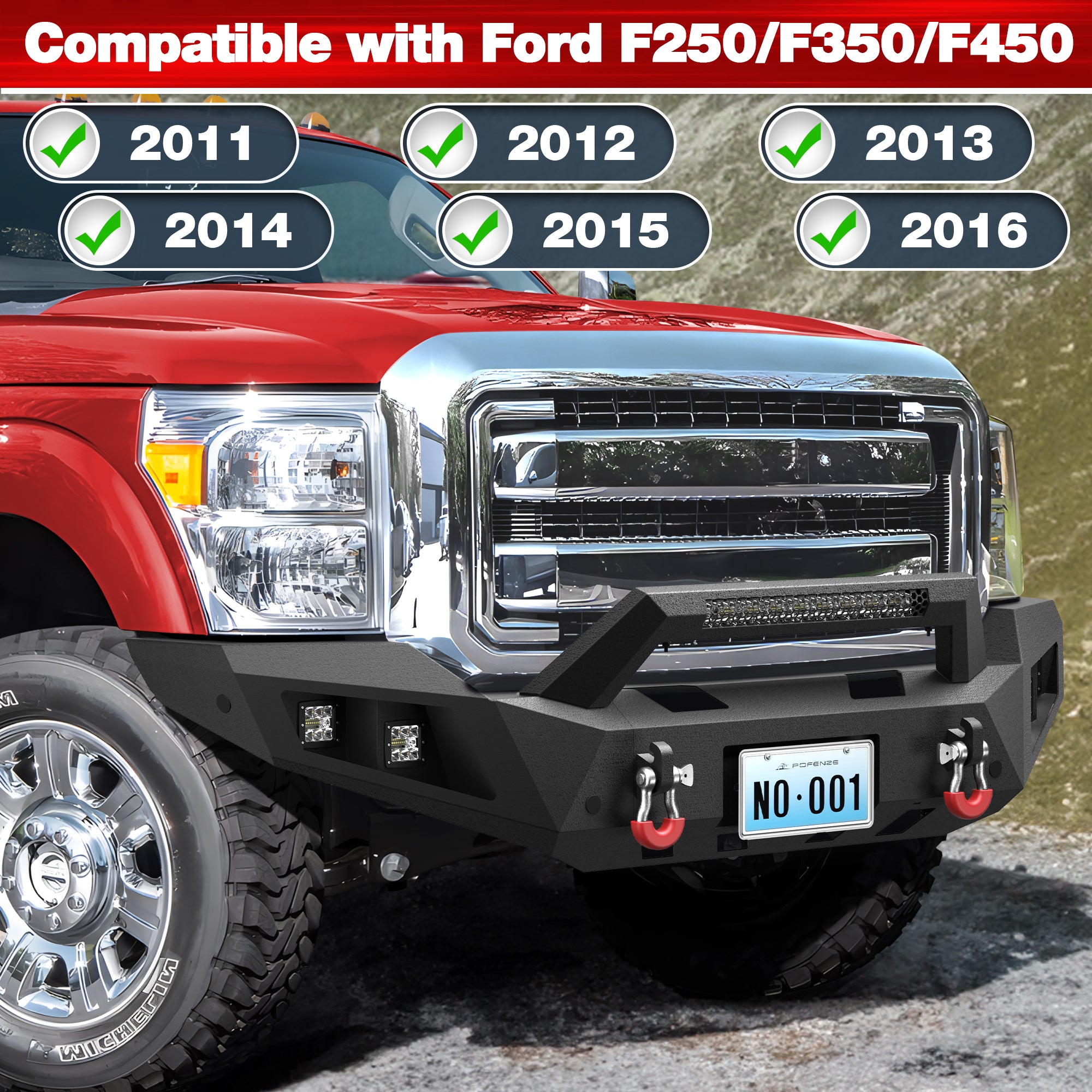 Steel Front Bumper Compatible with 2011 2012 2013 2014 2015 2016 Ford F250 F350 F450 with Winch Plate and LED Lights and D-Ring