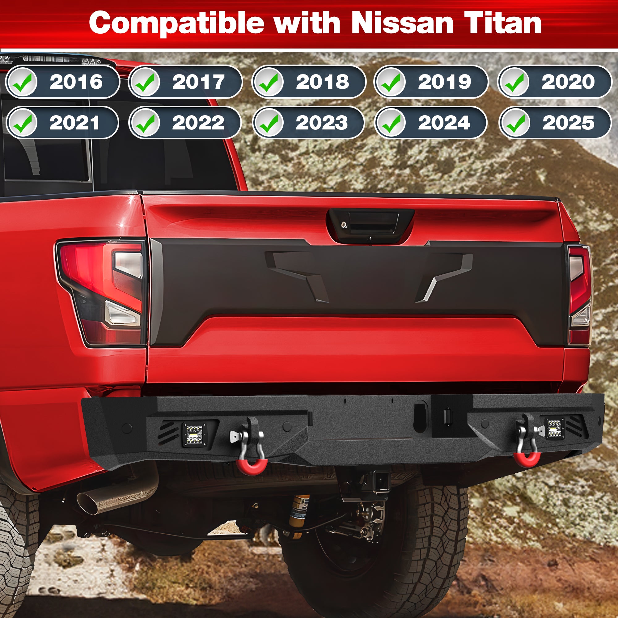for Titan Rear Bumper Compatible with 2016 2017 2018 2019 2020 2021 2022 2023 2024 2025 Nissan Titan