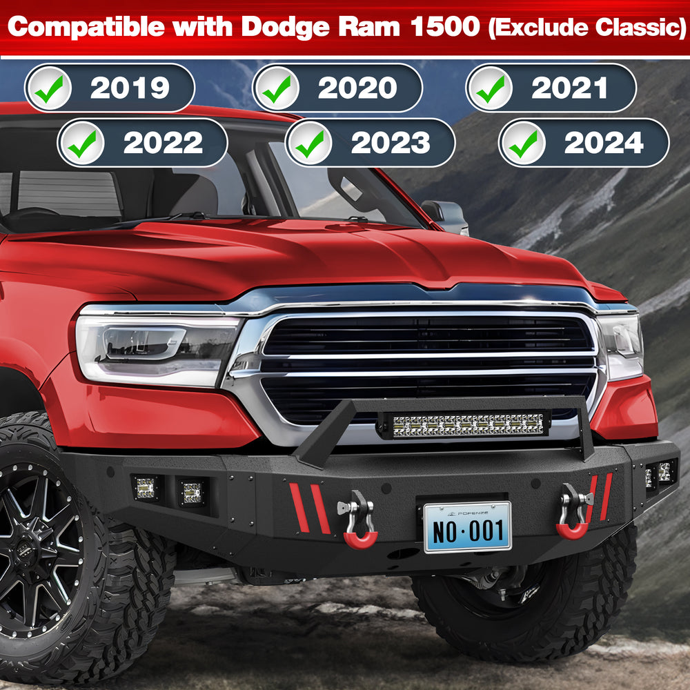 for Ram 1500 Front Bumper Compatible with 2019 2020 2021 2022 2023 2024 Dodge Ram 1500 (Excluding Classic) - Longsunmotor