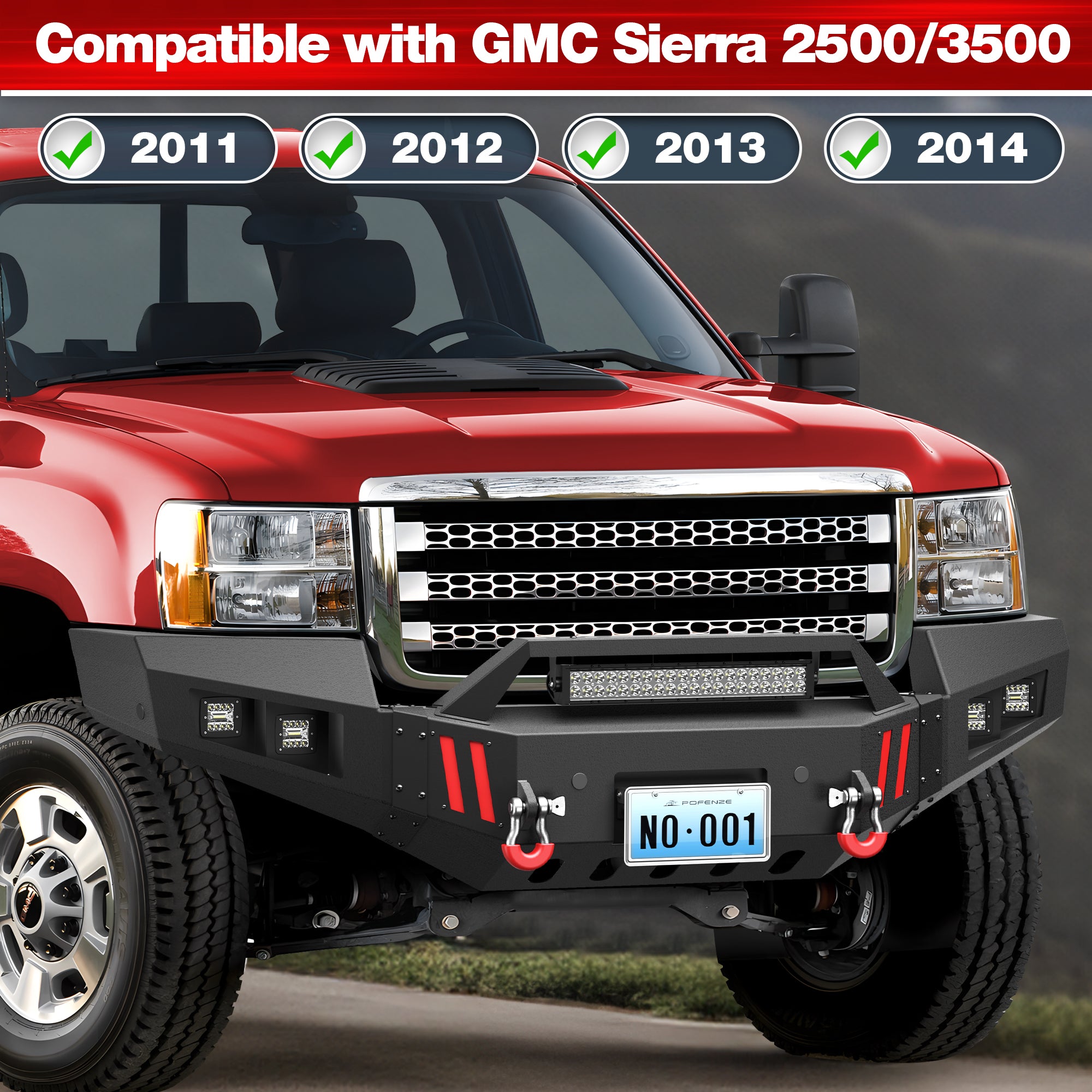 for Sierra 2500 3500 Front Bumper Compatible with 2011-2012-2013-2014 GMC Sierra 2500 3500 HD Pickup Truck Bumper with Winch Plate & D-rings