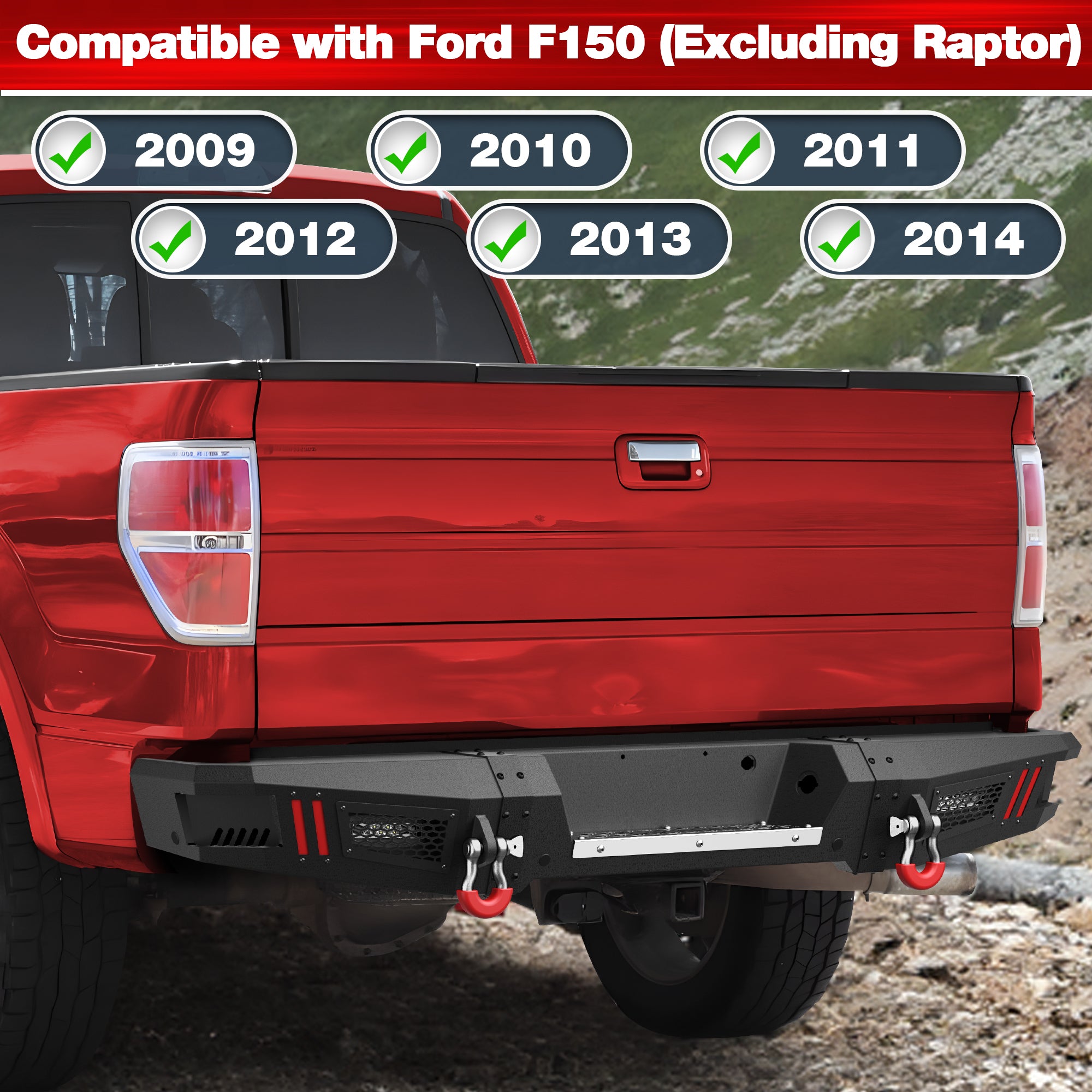 F150 Rear Bumper for 2009 2010 2011 2012 2013 2014 Ford F150 (Exclude Raptor) Full-Width Offroad Bumper Solid Steel