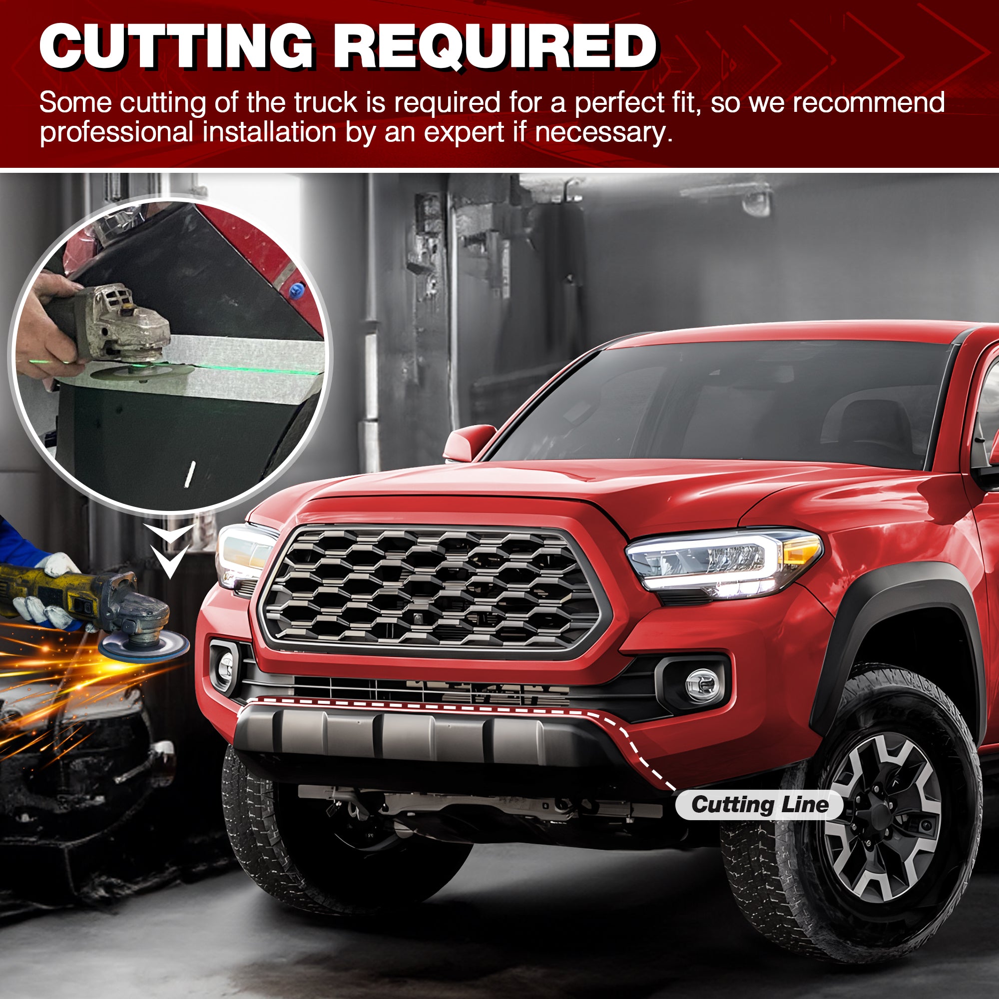 Front Stubby Bumper Compatible for 2016 2017 2018 2019 2020 2021 2022 2023 Toyota Tacoma 3rd Gen with Winch Plate, Skid Plate, LED Lights & D-rings