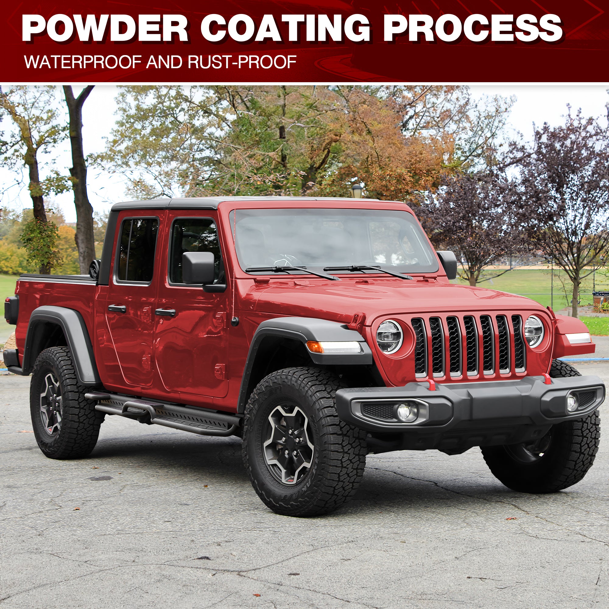 Running Boards Compatible with 2020-2025 Jeep Gladiator JT 4 Doors, Two Stairs Design Side Steps Heavy-Duty Steel Nerf Bars Bolt-on Installation