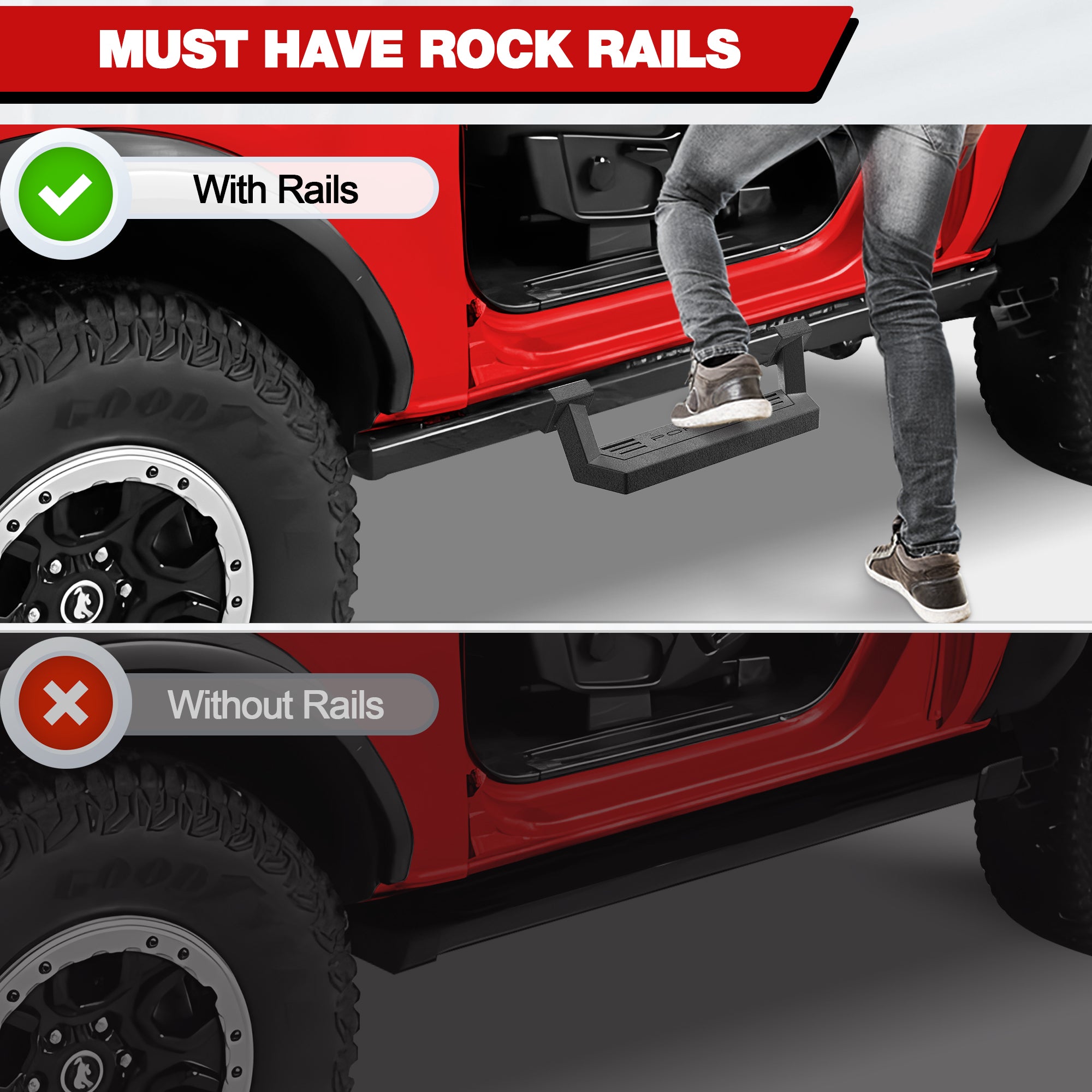Bronco Running Boards for 2021-2025 Ford Bronco 2-Door Easy Bolt-On Install