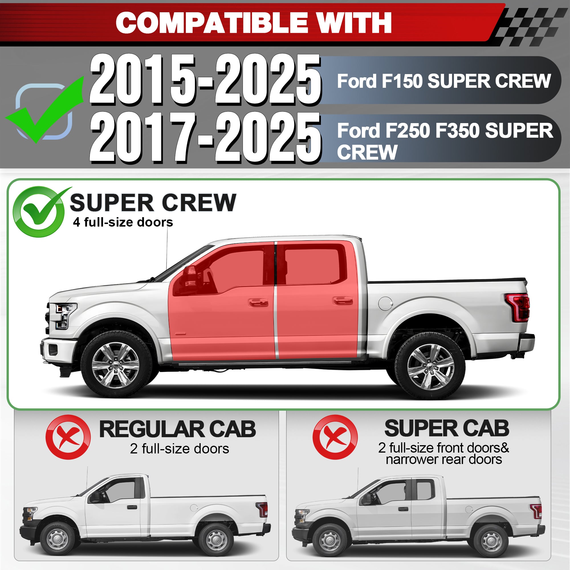 F150/F250/F350 Running Boards 6 Inch Side Steps for 2015-2025 F150, 2017-2025 F250/F350 Super Crew Cab, Heavy-Duty Carbon Steel