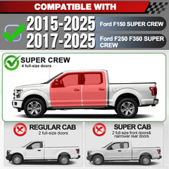 F150/F250/F350 Running Boards 6 Inch Side Steps for 2015-2025 F150, 2017-2025 F250/F350 Super Crew Cab, Heavy-Duty Carbon Steel