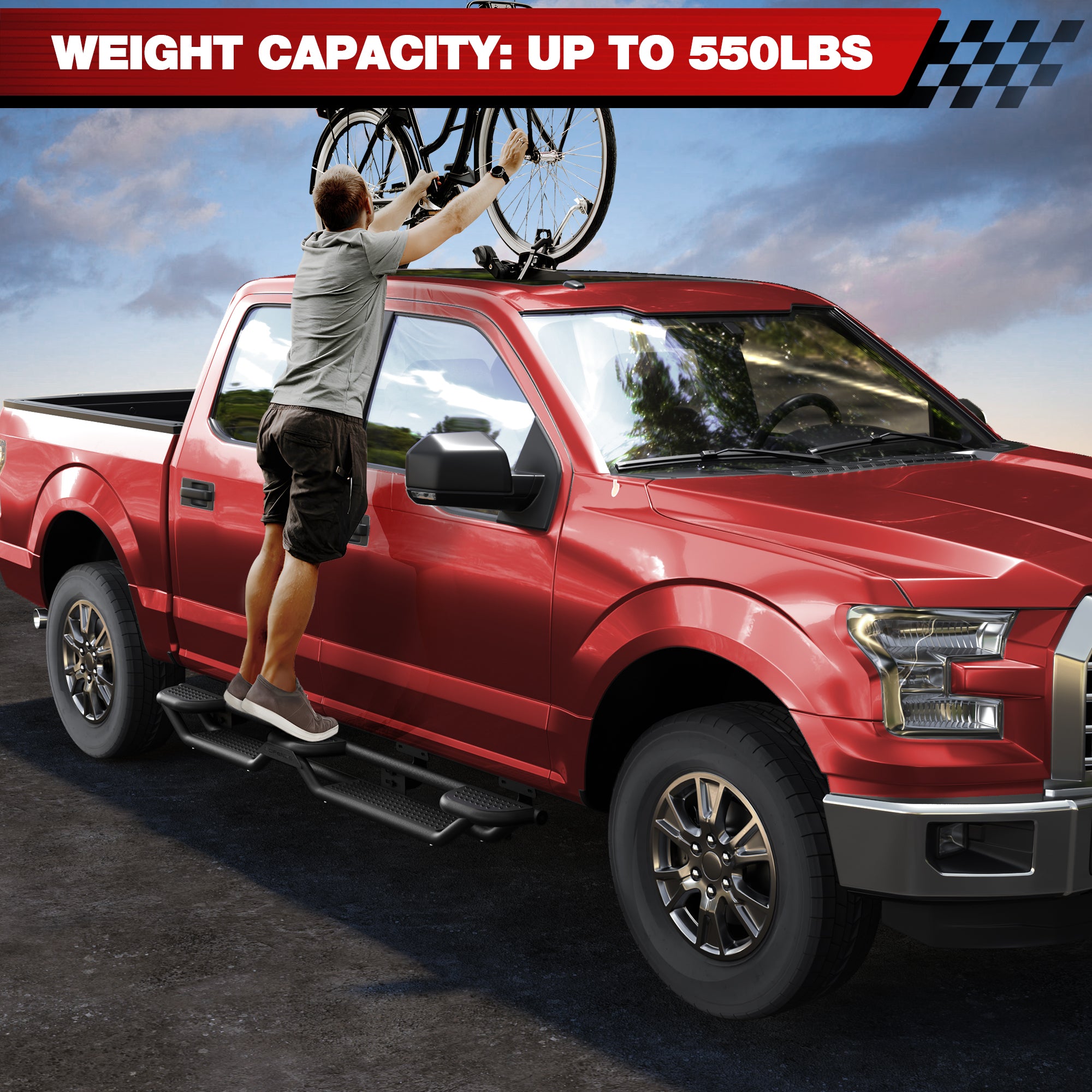 F150/F250/F350 Running Boards 6 Inch Side Steps for 2015-2025 F150, 2017-2025 F250/F350 Super Crew Cab, Heavy-Duty Carbon Steel