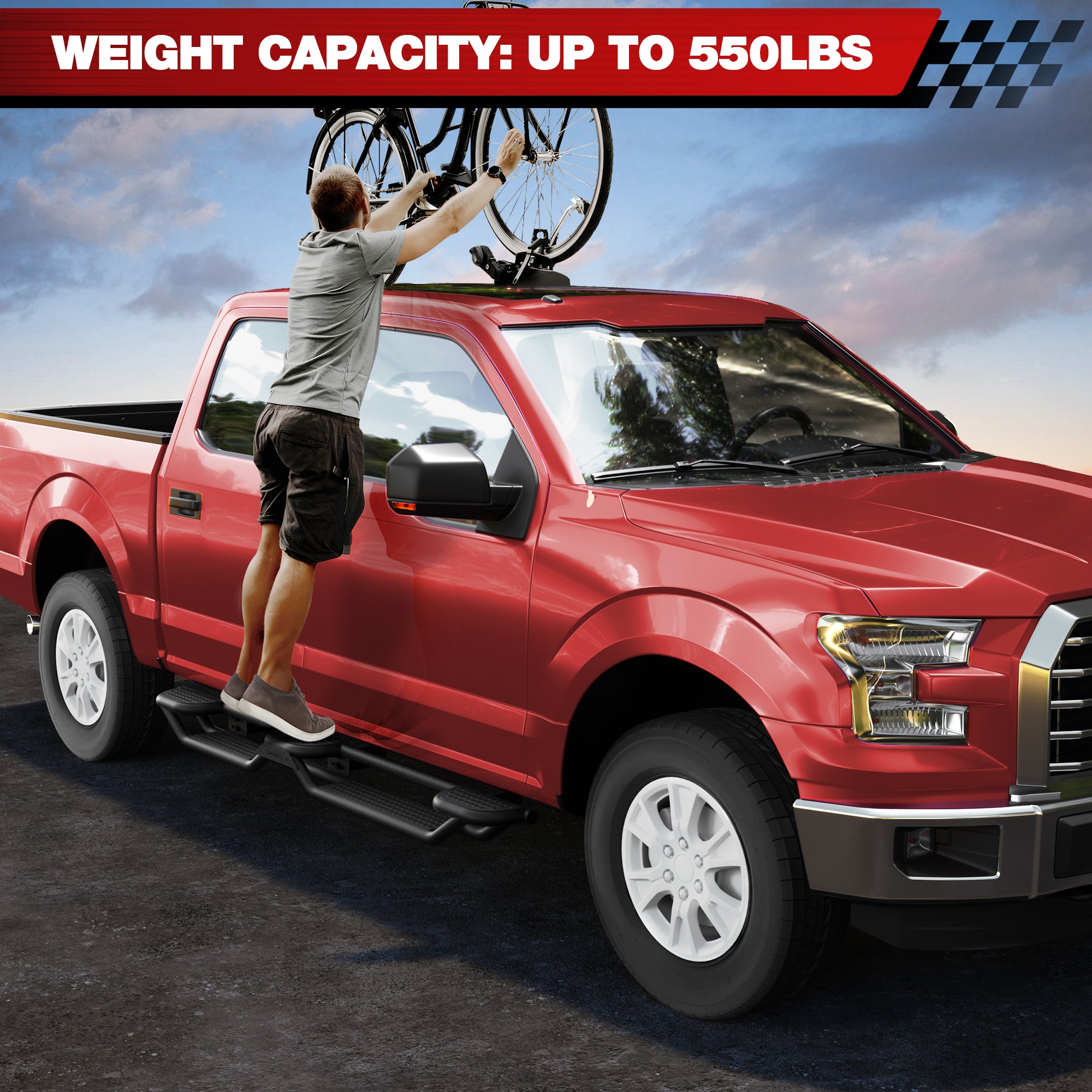 Ford F150 Running Boards Side Steps for 2009-2014 F150 Super Crew, Heavy-Duty Steel Construction
