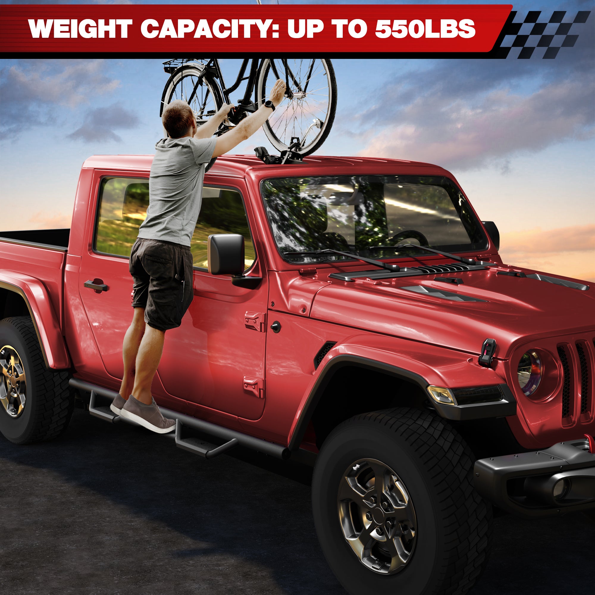 Jeep JT Running Boards for Jeep Gladiator JT 2020-2026 Side Steps Non-Slip Design for Easy Entry and Roof Access