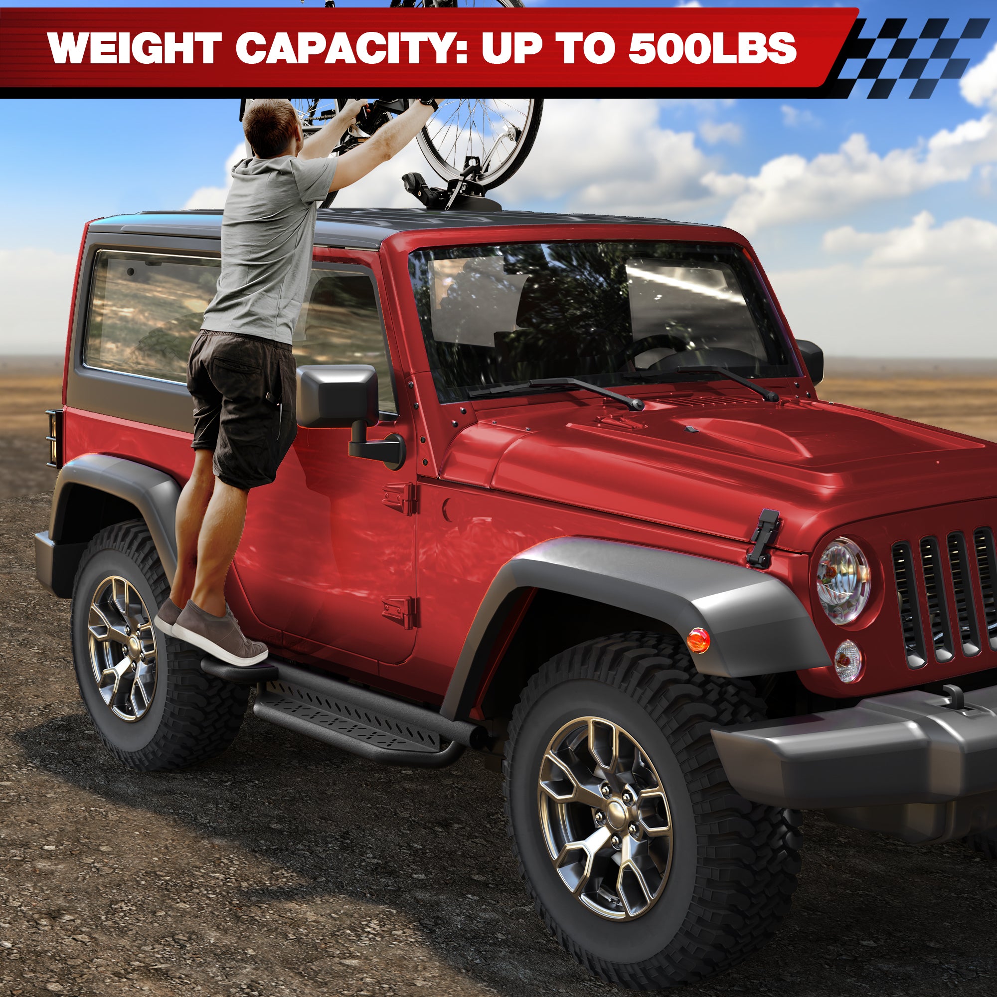 Running Boards Fit 2007-2018 Jeep Wrangler JK 2 Door Only, Heavy Duty Off-Road Side Steps Nerf Bars No Drill Bolt-On
