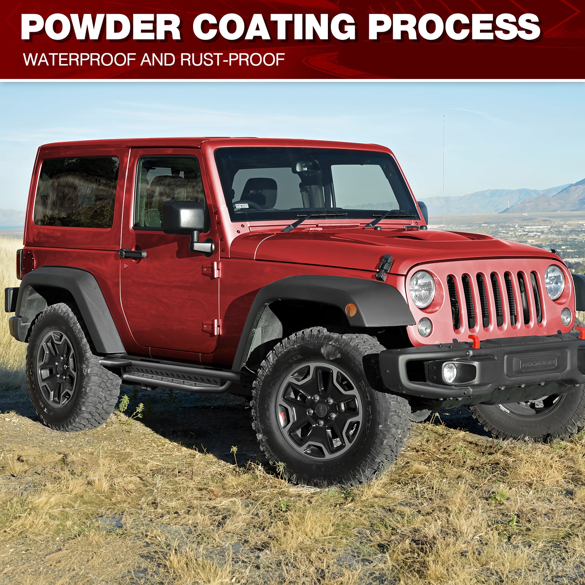 Running Boards Fit 2007-2018 Jeep Wrangler JK 2 Door Only, Heavy Duty Off-Road Side Steps Nerf Bars No Drill Bolt-On
