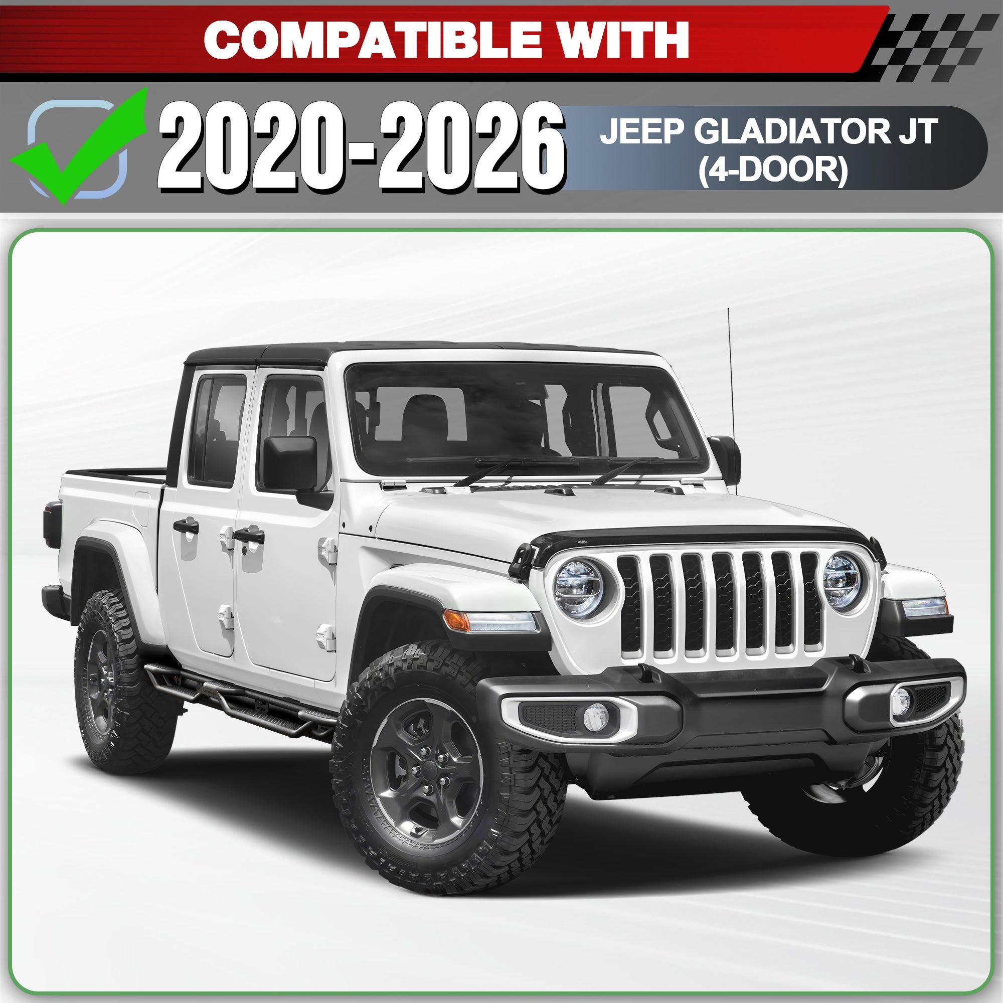 Running Boards Fit 2020-2026 Jeep Gladiator JT Crew Cab, Heavy Duty Steel Drop Side Steps Nerf Bars for Truck Bed Access
