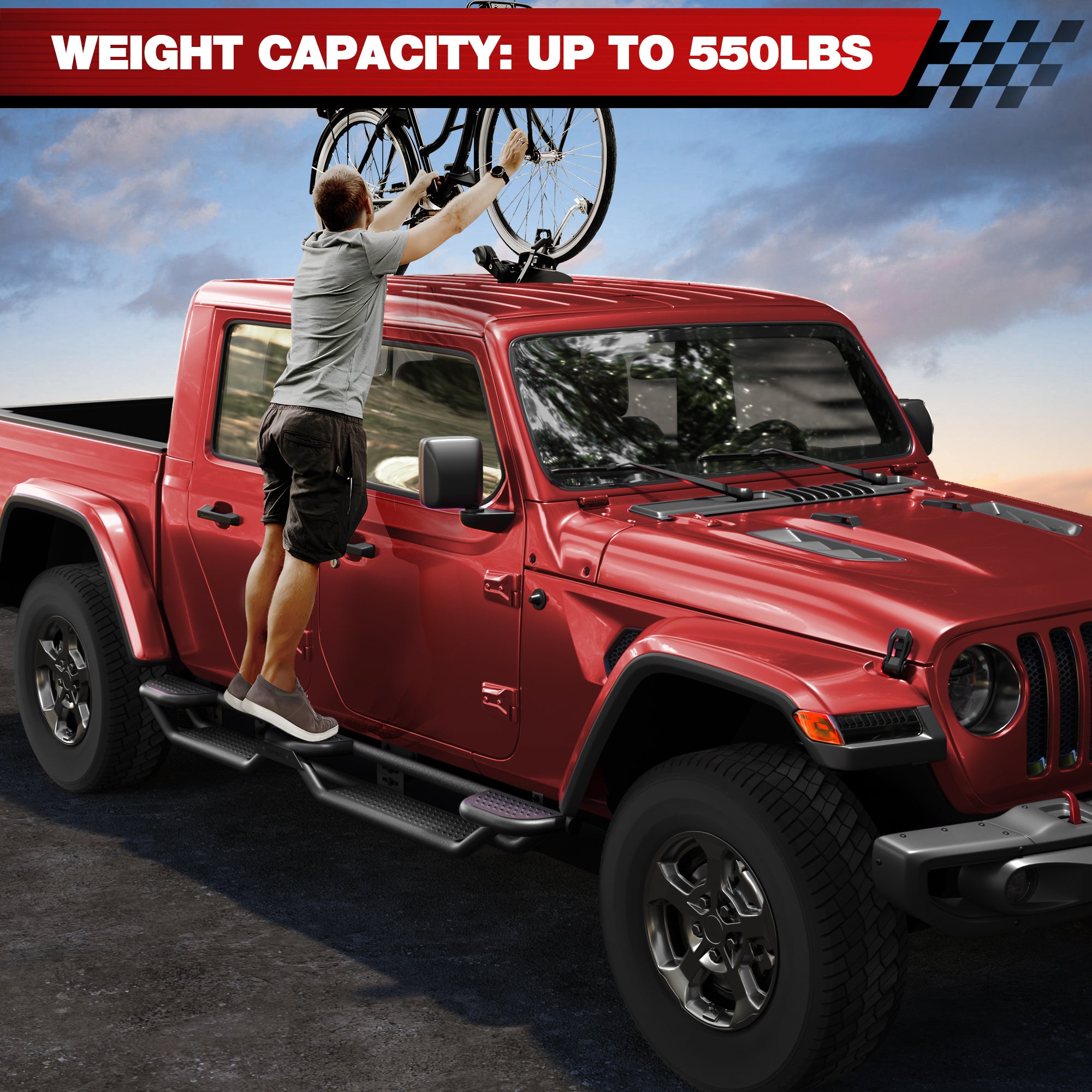 Running Boards Fit 2020-2026 Jeep Gladiator JT Crew Cab, Heavy Duty Steel Drop Side Steps Nerf Bars for Truck Bed Access