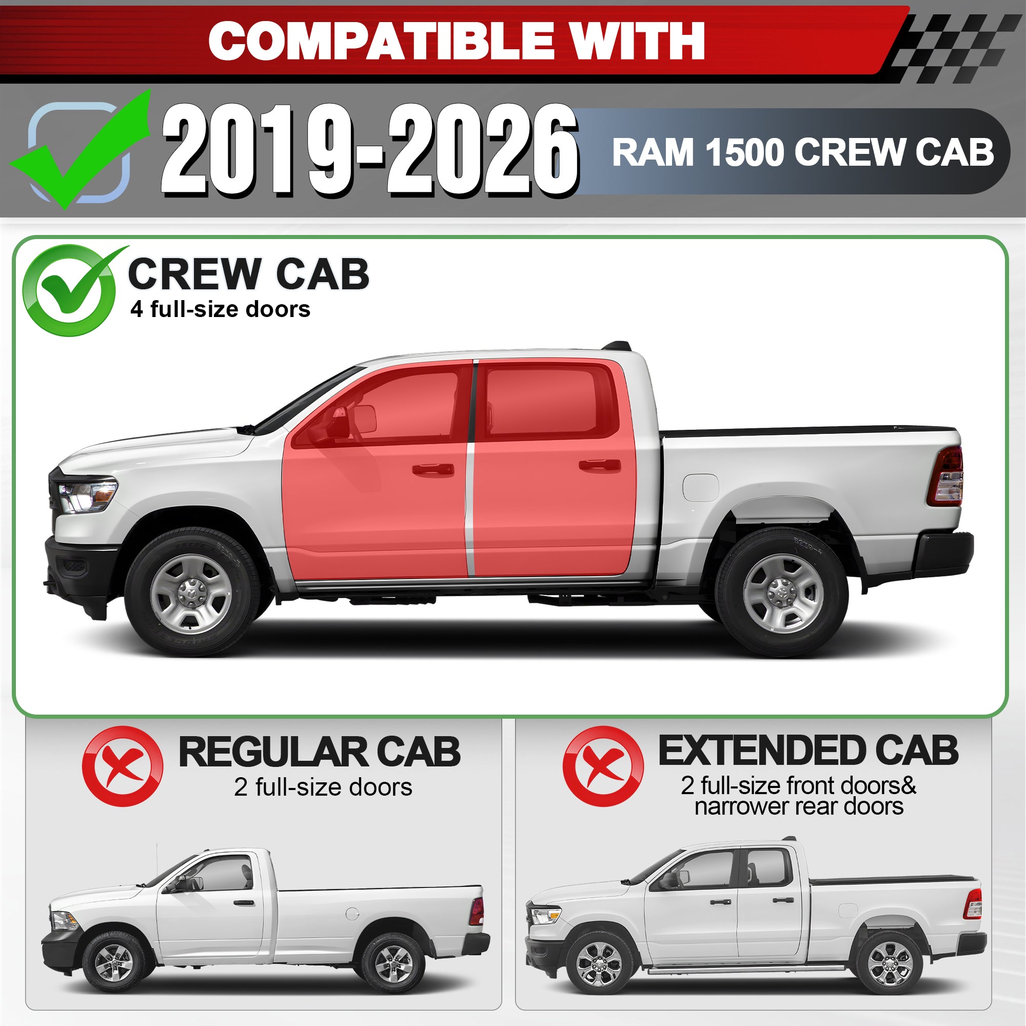Running Boards Side Steps Fit 2019-2026 Ram 1500 Crew Cab, Heavy Duty Black Carbon Steel No Drill Bolt-On Side Steps