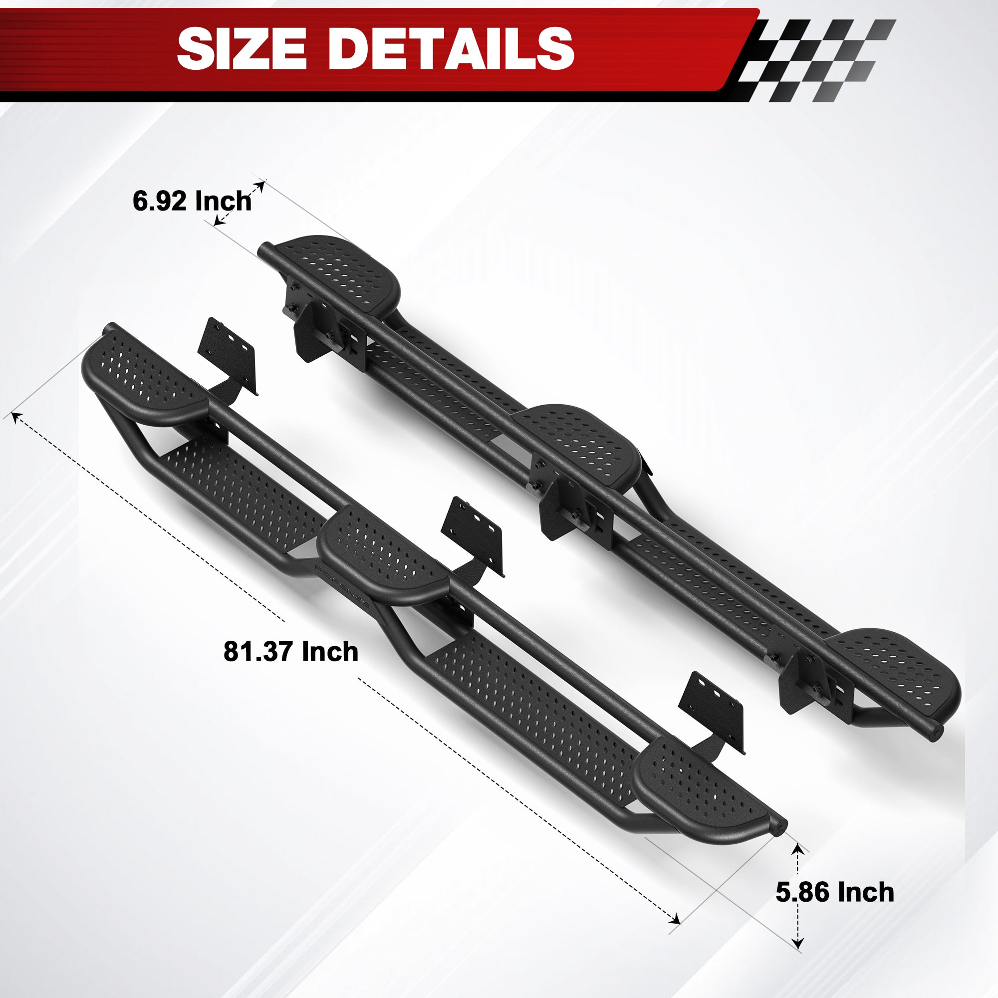 Running Boards Side Steps Fit 2019-2026 Ram 1500 Crew Cab, Heavy Duty Black Carbon Steel No Drill Bolt-On Side Steps