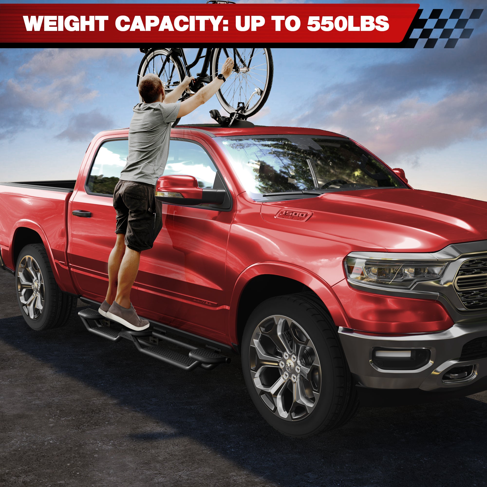 Running Boards Side Steps Fit 2019-2026 Ram 1500 Crew Cab, Heavy Duty Black Carbon Steel No Drill Bolt-On Side Steps