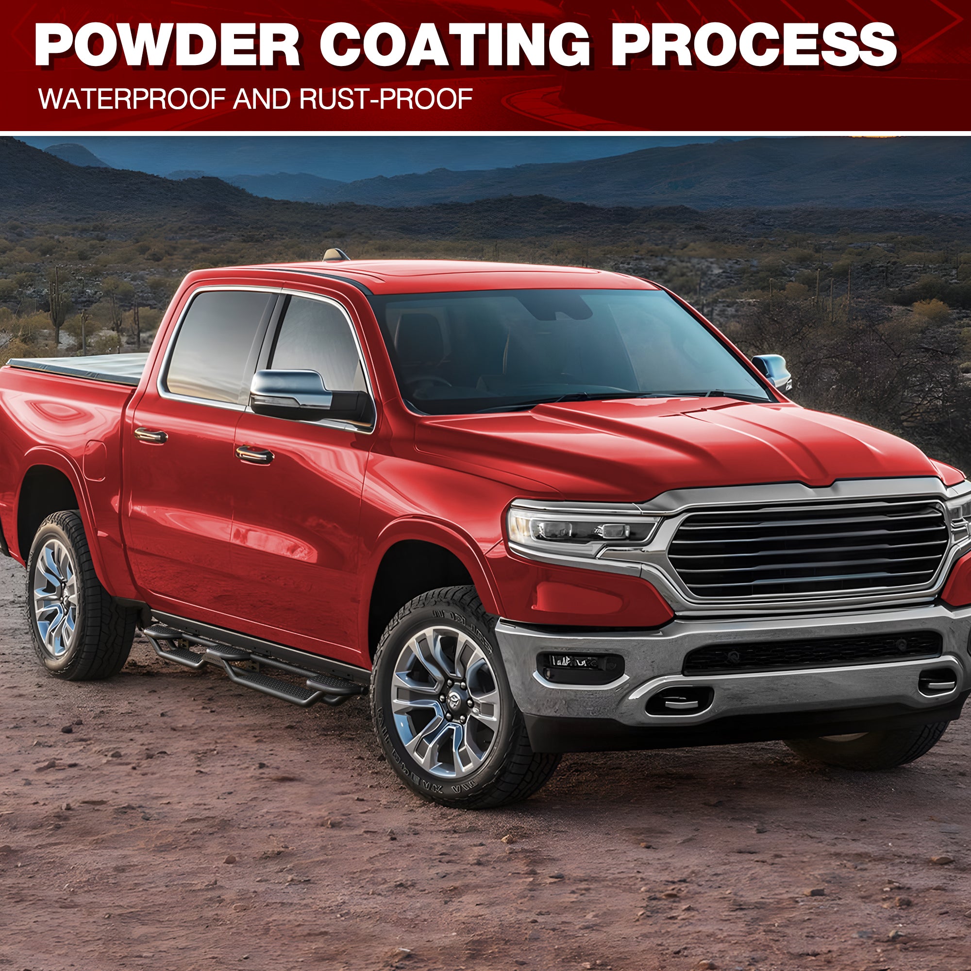Running Boards Side Steps Fit 2019-2026 Ram 1500 Crew Cab, Heavy Duty Black Carbon Steel No Drill Bolt-On Side Steps