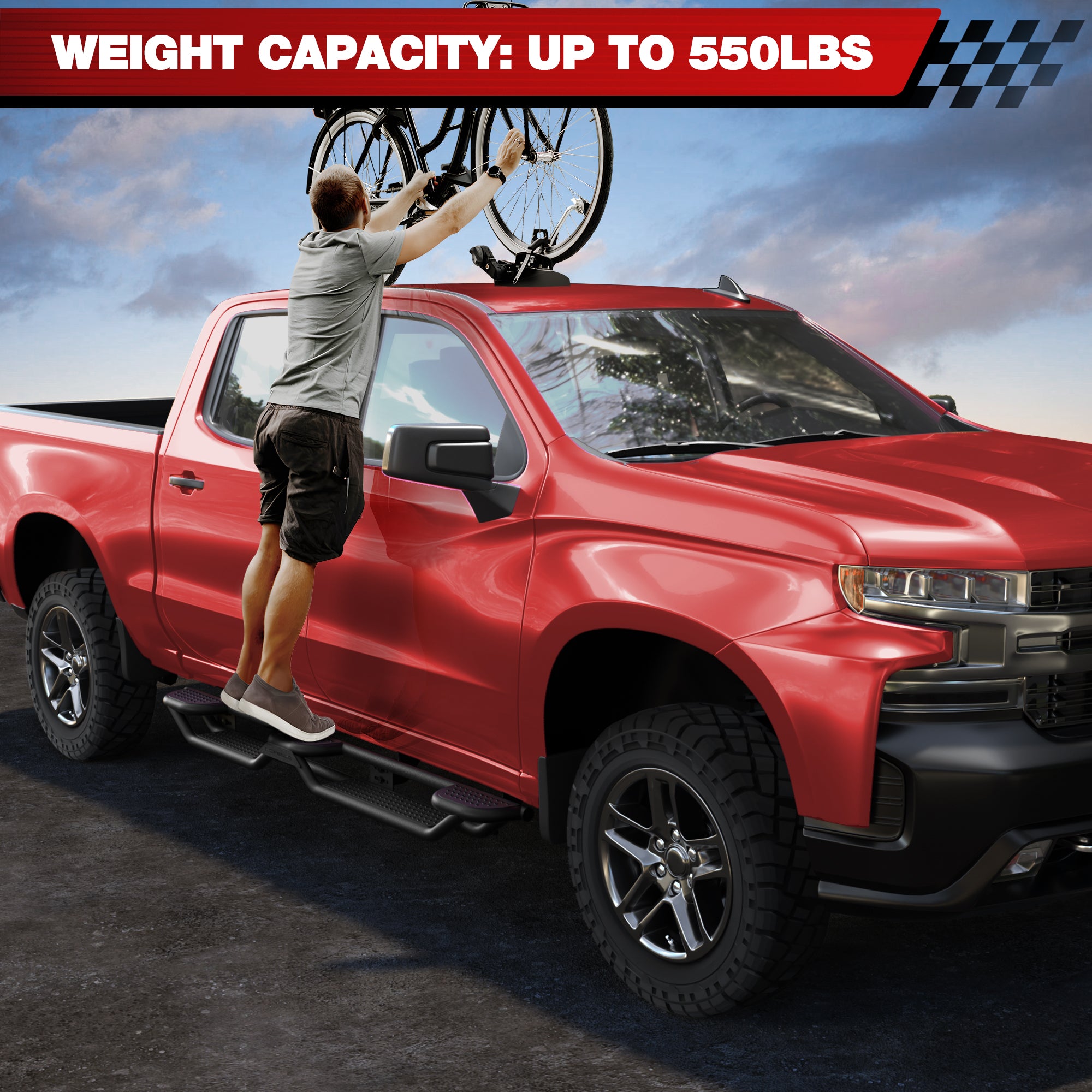Running Boards Side Steps fit 2019-2025 Chevy SilveradoGMC Sierra 1500, 2020-2025 Silverado Sierra 2500 HD 3500 HD Crew Cab Bolt-On No Drilling