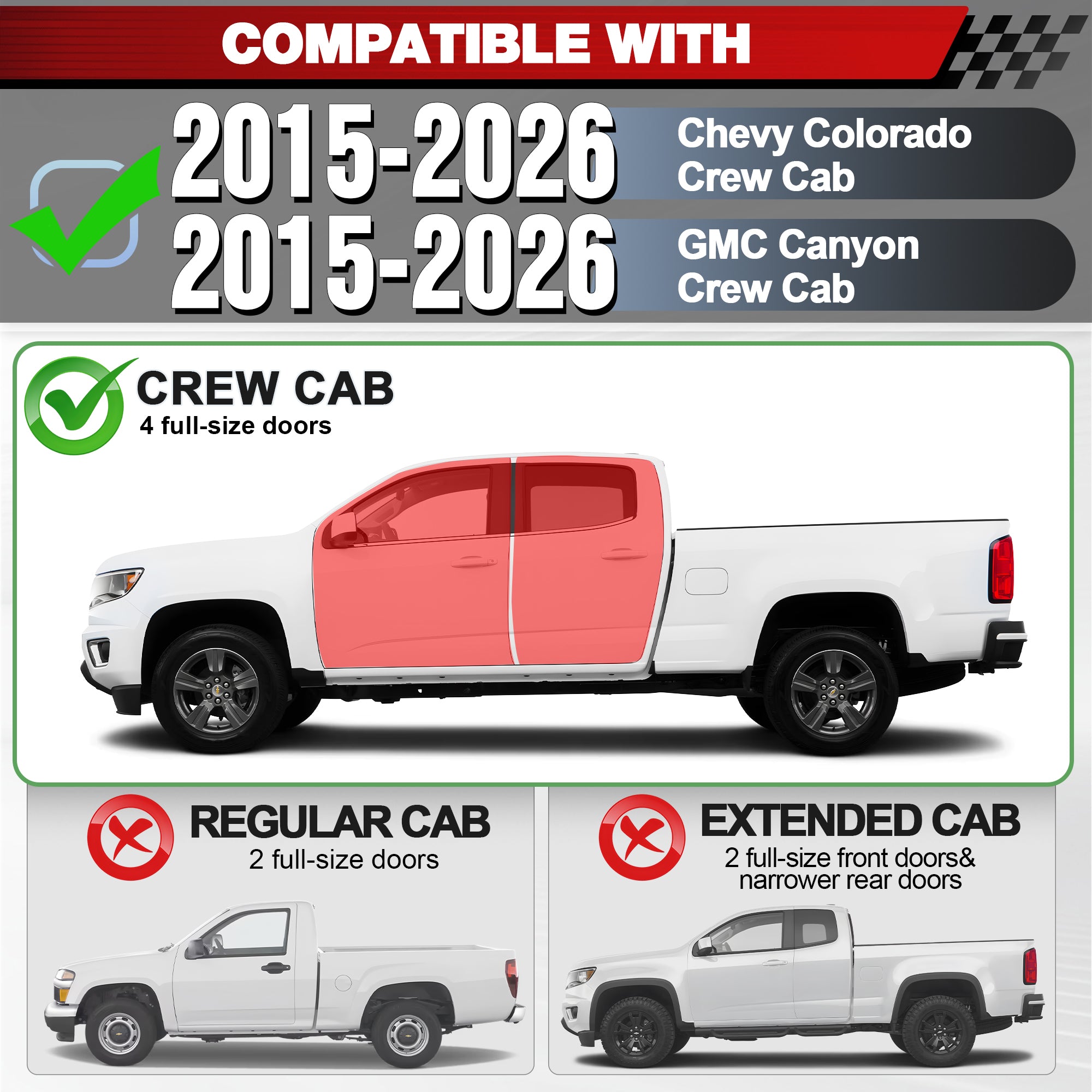 Running Boards Side Steps fits 2015-2025 Chevy Colorado/GMC Canyon Crew Cab, Heavy Duty Black Carbon Steel Nerf Bars No Drill Bolt-On
