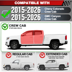 Running Boards Side Steps fits 2015-2025 Chevy Colorado/GMC Canyon Crew Cab, Heavy Duty Black Carbon Steel Nerf Bars No Drill Bolt-On