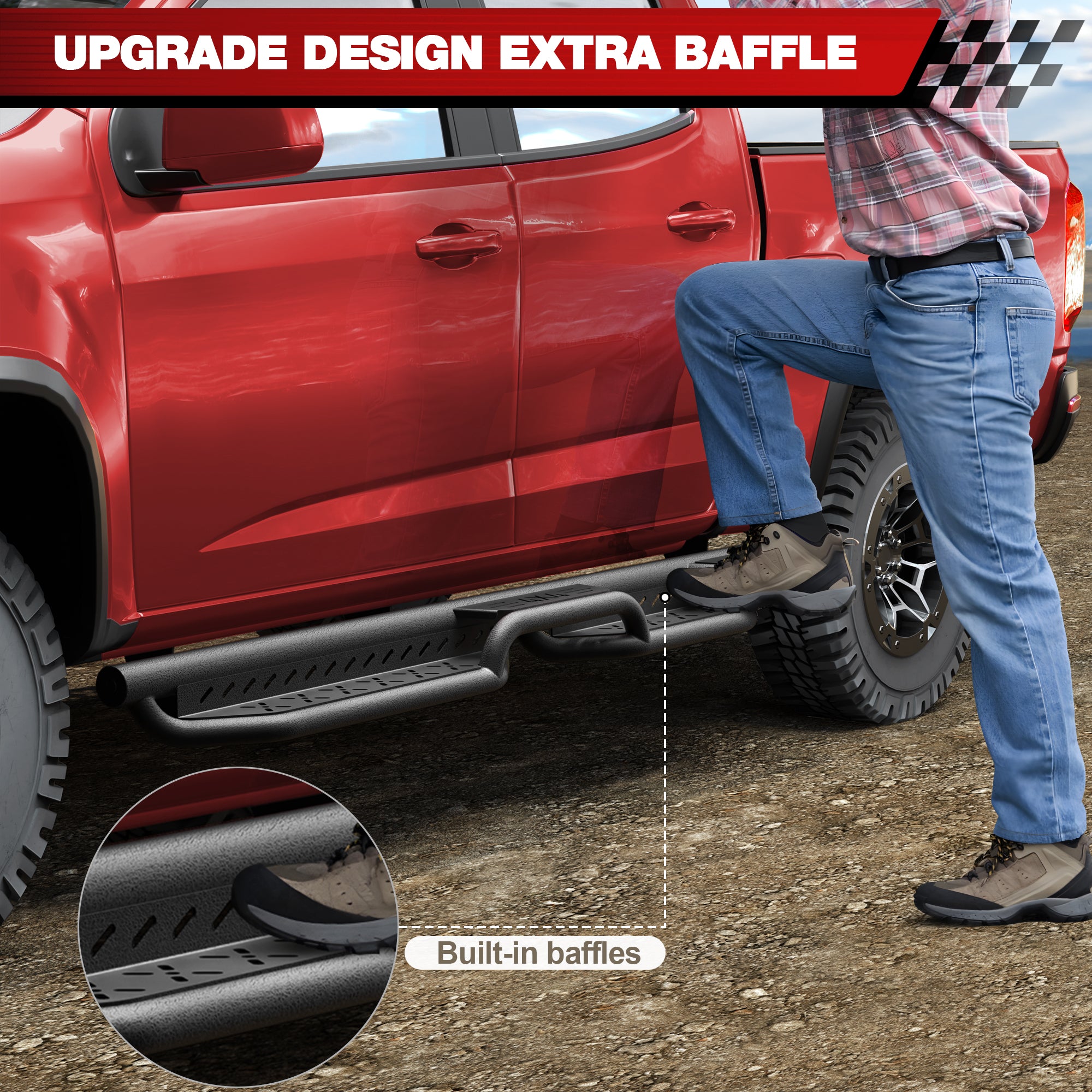 Running Boards Side Steps fits 2015-2025 Chevy Colorado/GMC Canyon Crew Cab, Heavy Duty Black Carbon Steel Nerf Bars No Drill Bolt-On